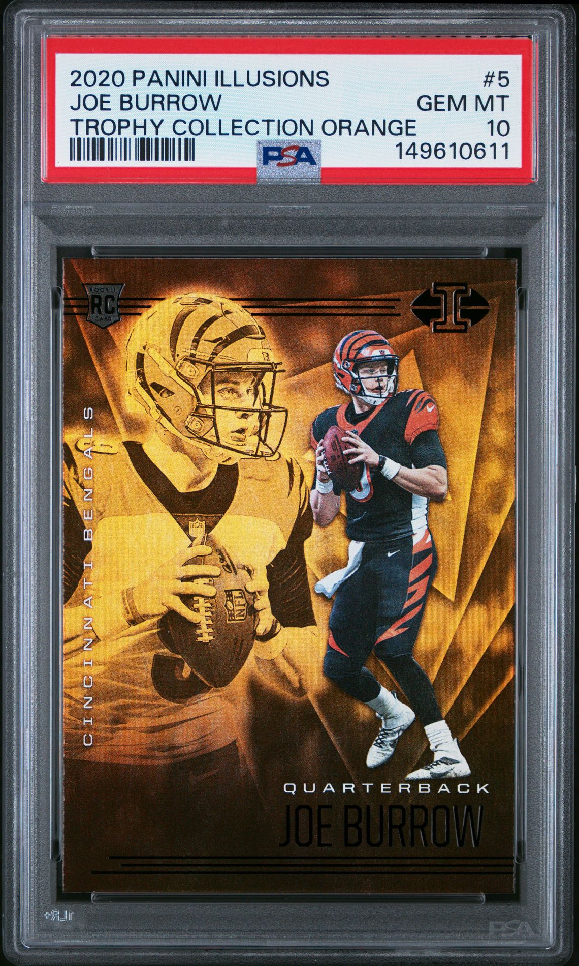 2020 Panini Illusions Joe Burrow #5 (Trophy Collection Orange) Gem Mt 10 front