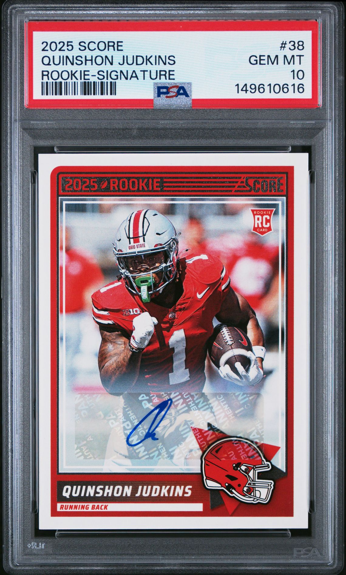 2025 Panini Score Quinshon Judkins #38 (Rookie-Signature) Gem Mt 10 front