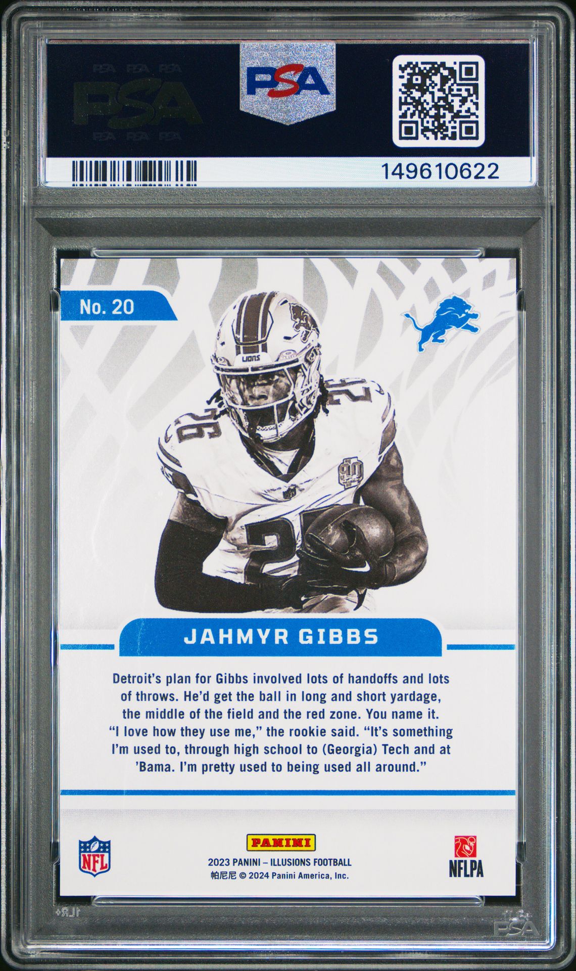 2023 Panini Illusions Amazing Jahmyr Gibbs #20 Gem Mt 10 back