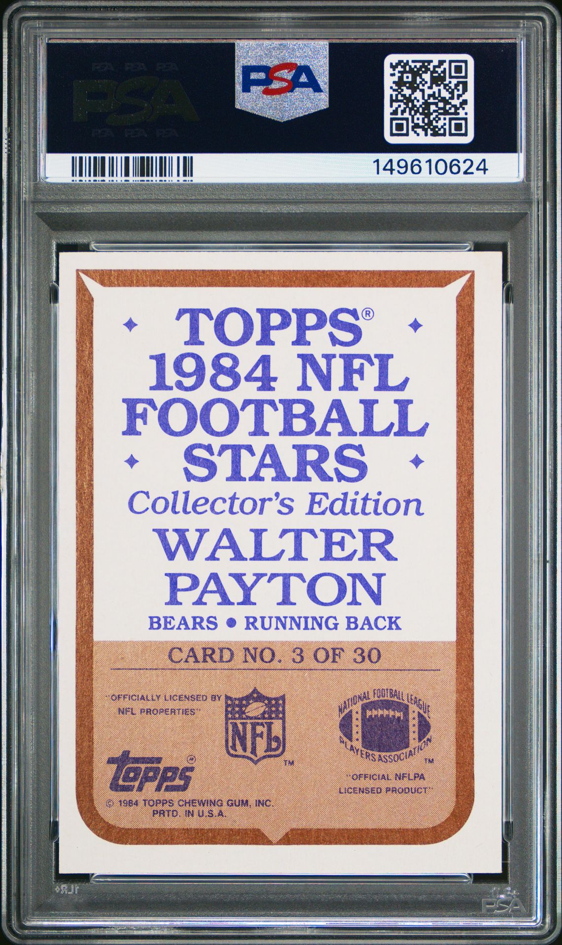 1984 Topps Glossy Glossy Send-In Walter Payton #3 (Glossy Send-In) Nm 7 back