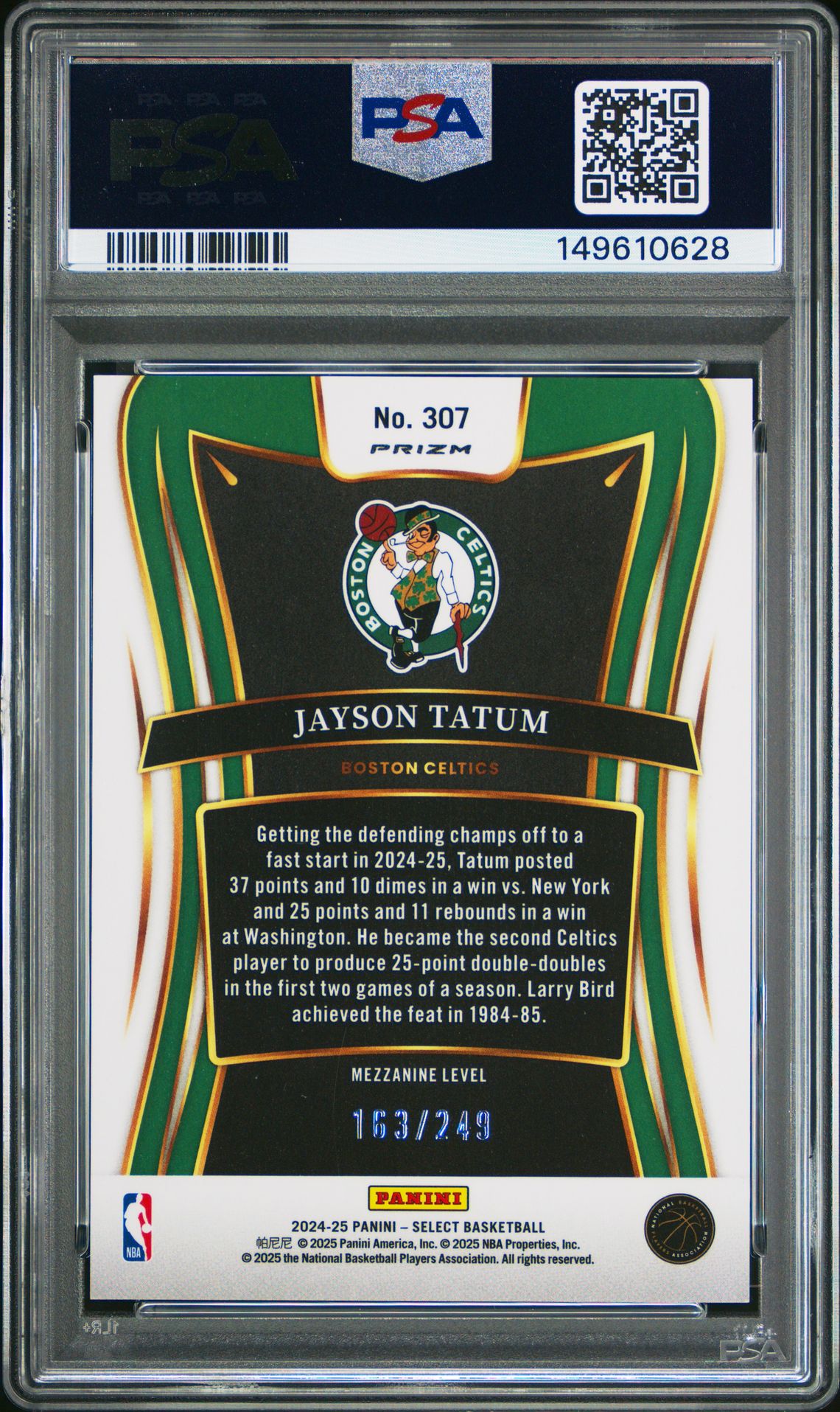 2024 Panini Select Jayson Tatum #307 (Purple Flash) Gem Mt 10 back