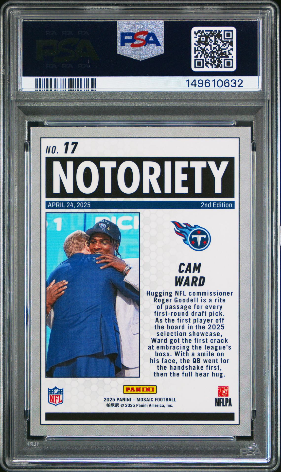 2025 Panini Mosaic Notoriety Cam Ward #17 (Notoriety-Mosaic) Mint 9 back