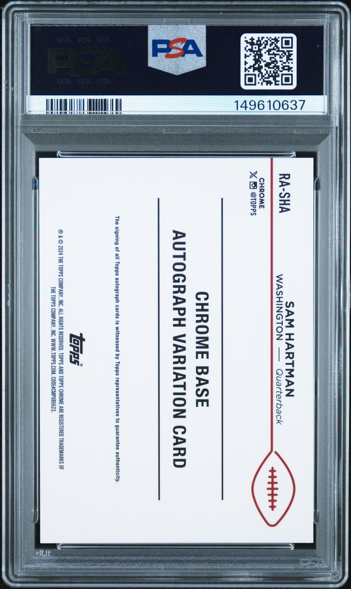 2024 Topps Chrome Rookie Autographs Variations Sam Hartman #Rasha (Rookie Auto-Aqua Ref) Mint 9 back