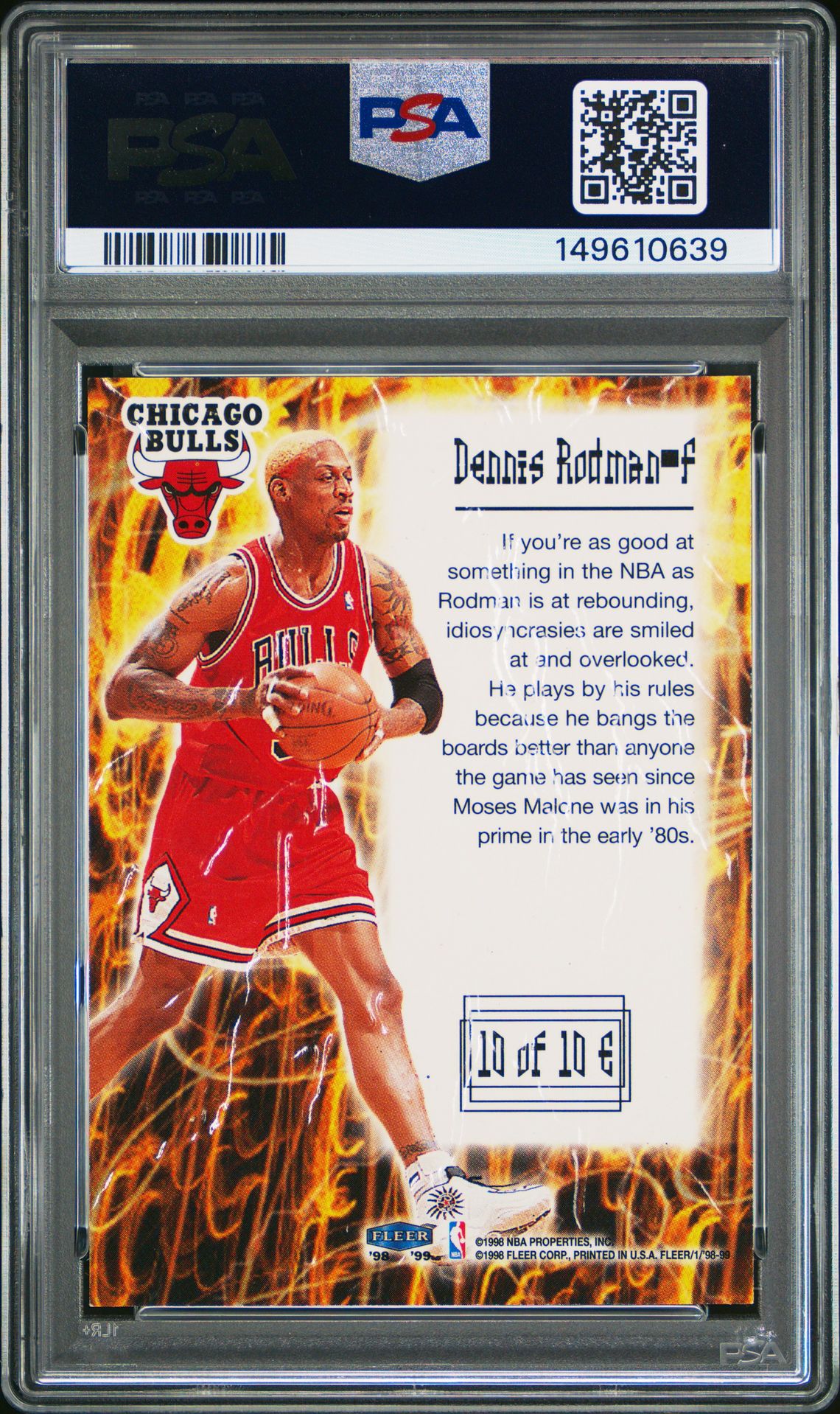 1998 Fleer Tradition Electrifying Dennis Rodman #10 (Electrifying) Nm-Mt 8 back