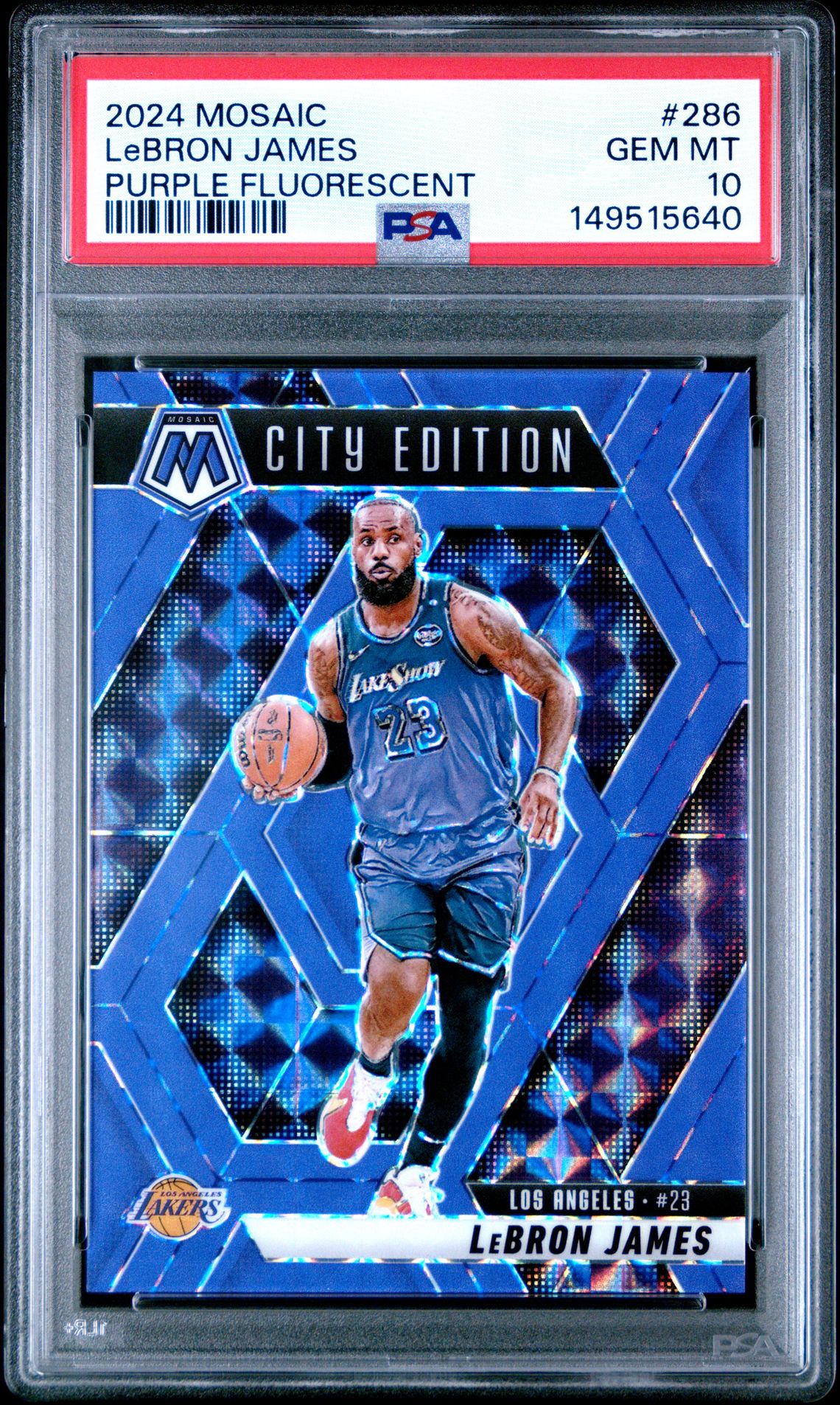 2024 Panini Mosaic Lebron James #286 (Purple Fluorescent) Gem Mt 10 front