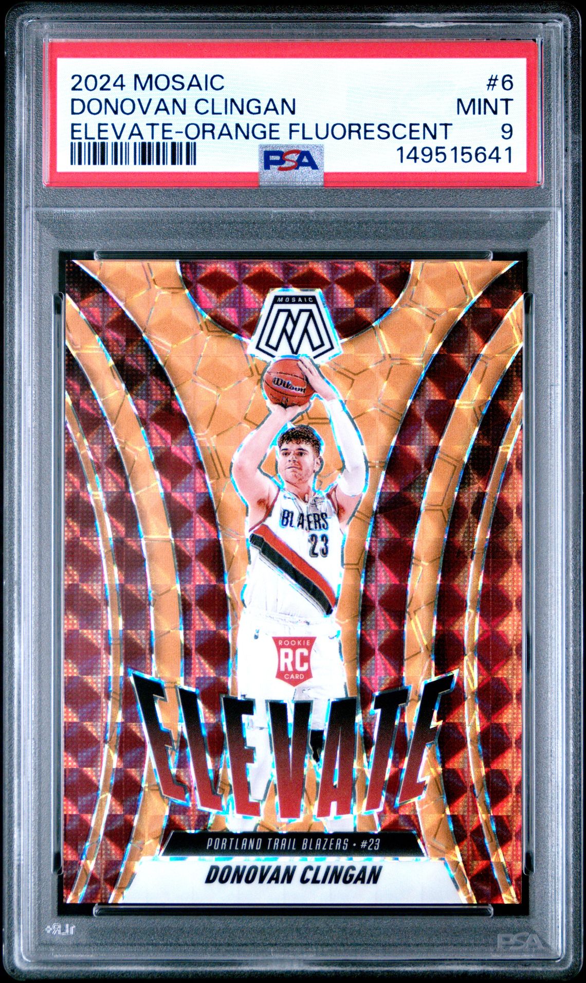 2024 Panini Mosaic Elevate Donovan Clingan #6 (Elevate-Orange Fluorescent) Mint 9 front