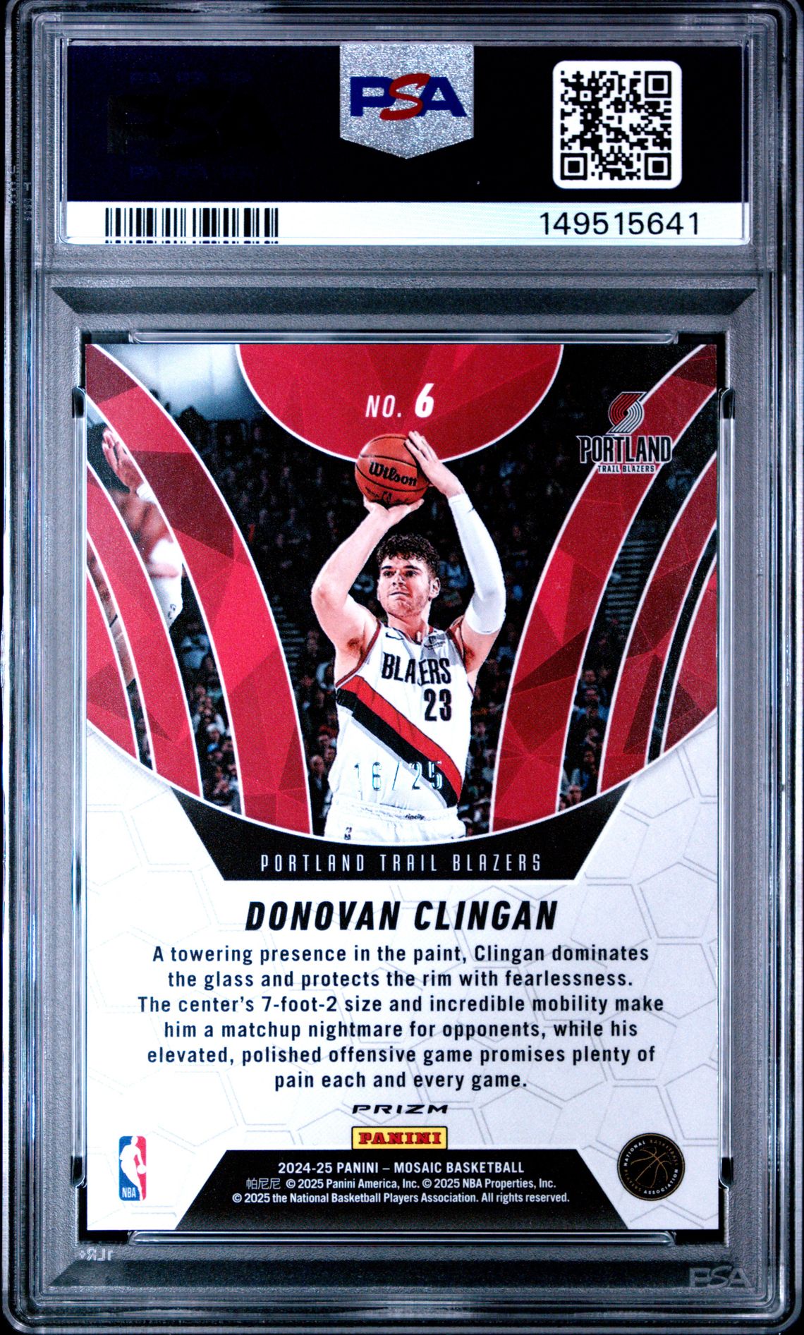 2024 Panini Mosaic Elevate Donovan Clingan #6 (Elevate-Orange Fluorescent) Mint 9 back