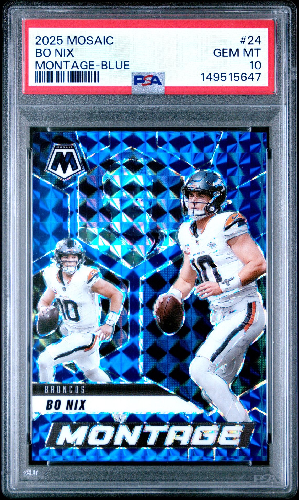 2025 Panini Mosaic Montage Bo Nix #24 (Montage-Blue) Gem Mt 10 front