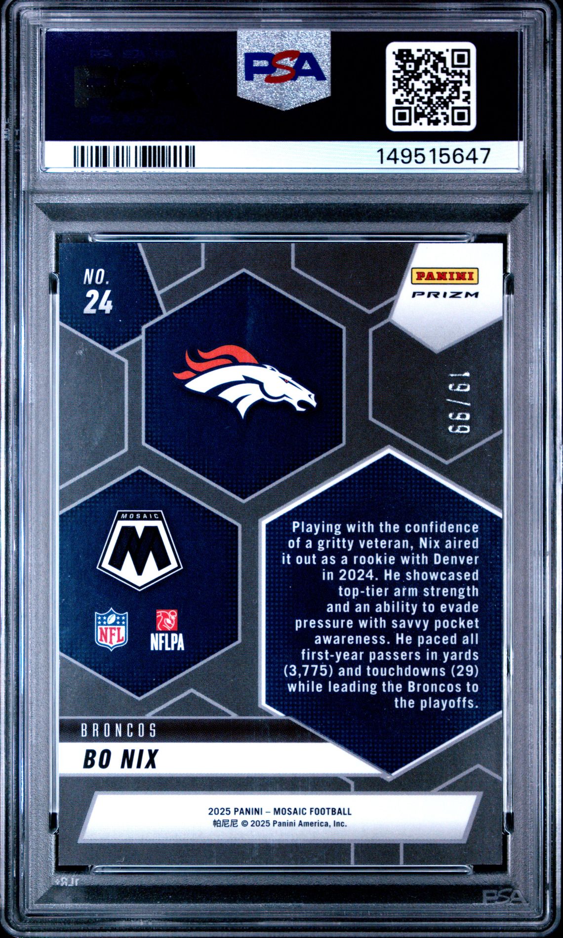 2025 Panini Mosaic Montage Bo Nix #24 (Montage-Blue) Gem Mt 10 back