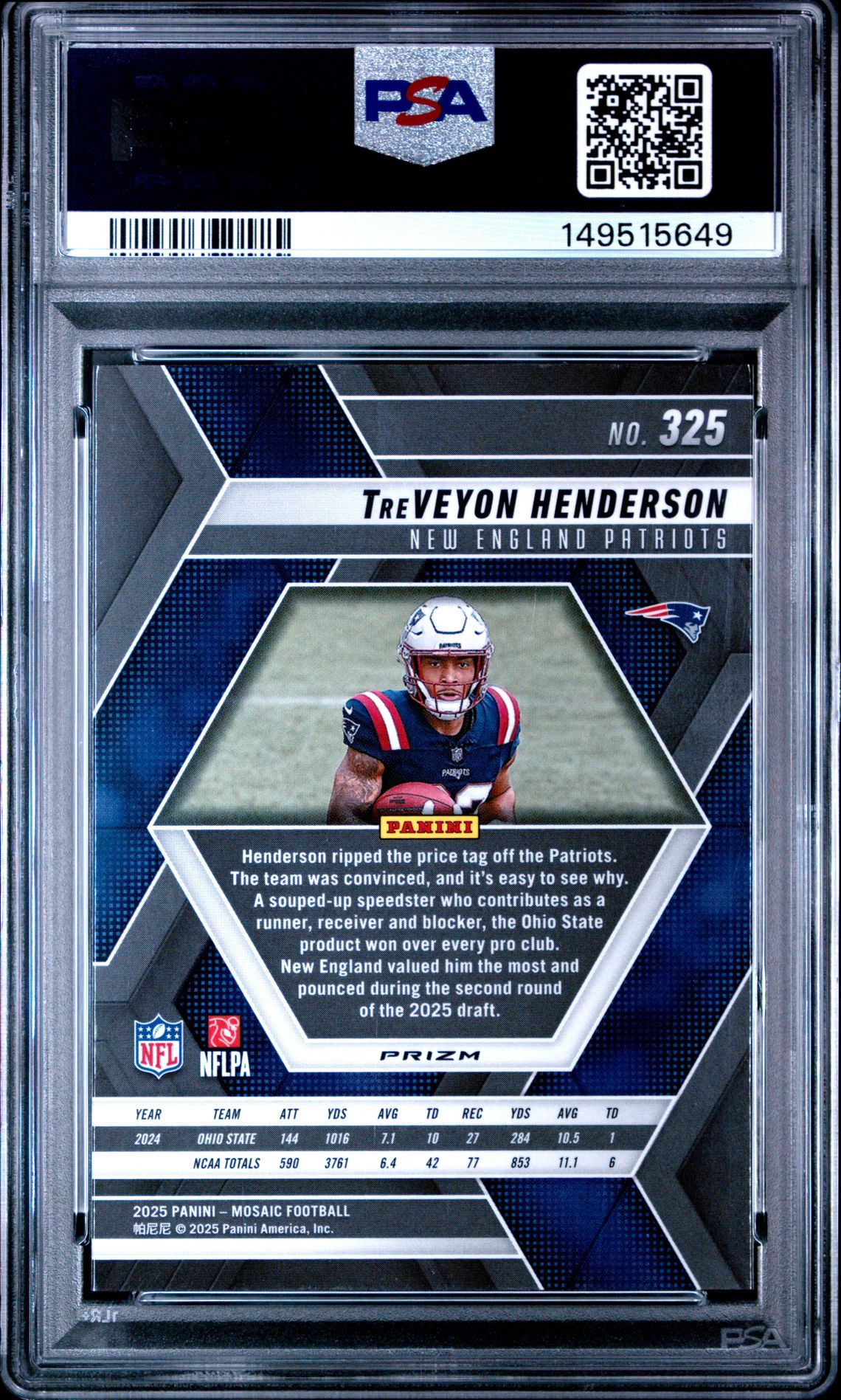 2025 Panini Mosaic Treveyon Henderson #325 (Mosaic) Gem Mt 10 back