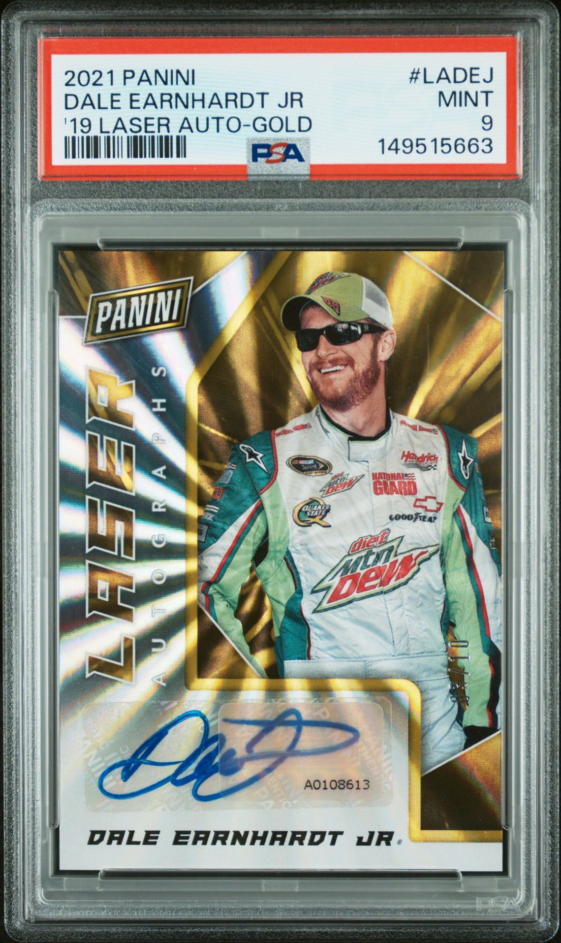 2021 Panini 2019-20 Laser Autographs Dale Earnhardt Jr #Ladej ('19 Laser Auto-Gold) Mint 9 front