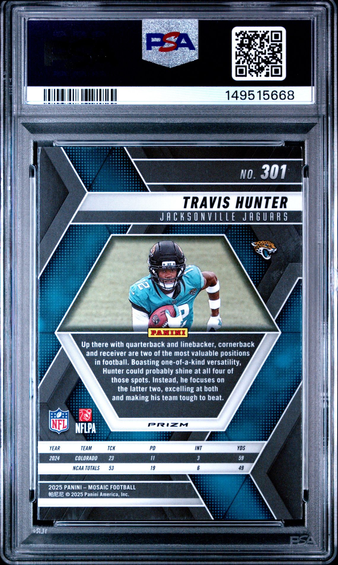 2025 Panini Mosaic Travis Hunter #301 (Green) Gem Mt 10 back