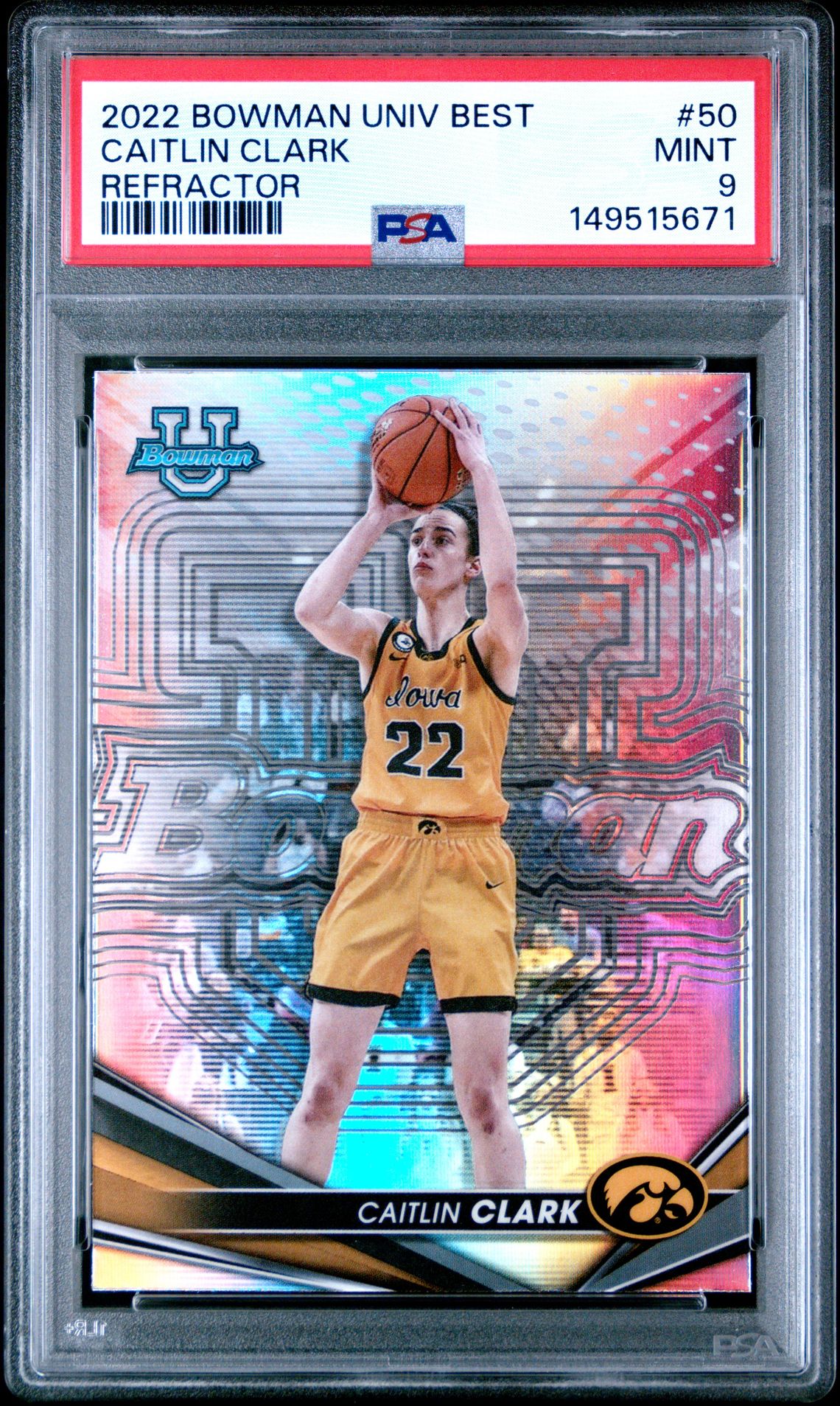 2022 Bowman University Best Caitlin Clark #50 (Refractor) Mint 9 front