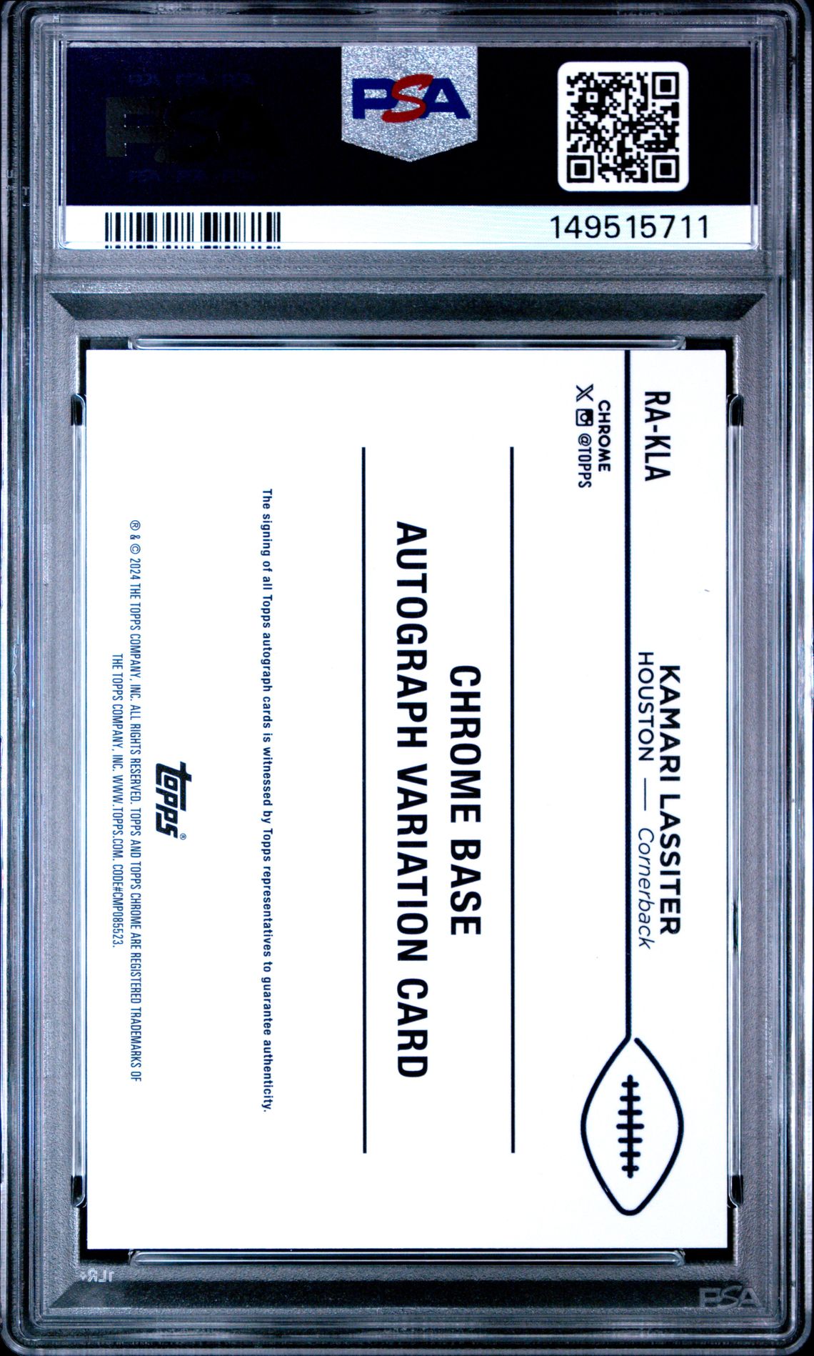 2024 Topps Chrome Rookie Autographs Variations Kamari Lassiter #Rakla (Rookie Auto-Gold Wave) Gem Mt 10 back