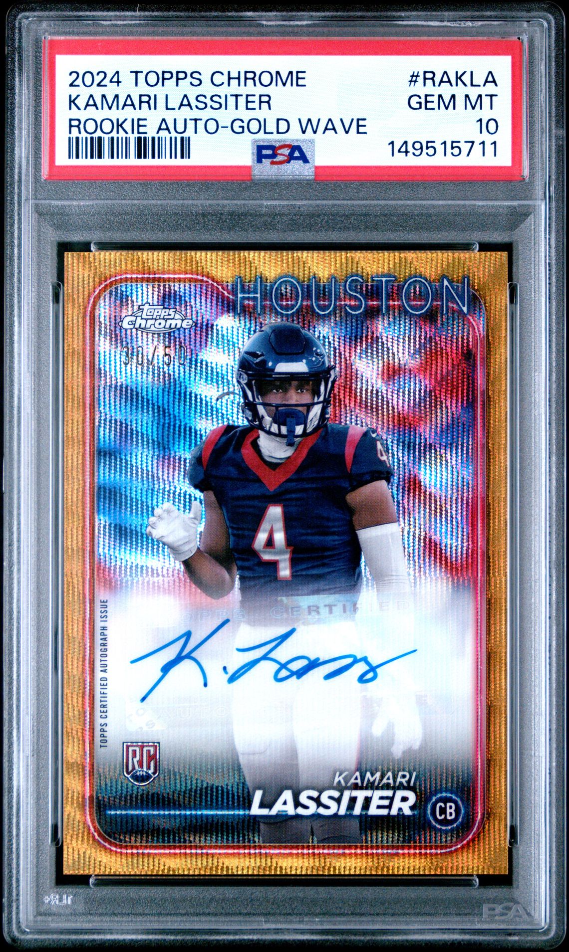 2024 Topps Chrome Rookie Autographs Variations Kamari Lassiter #Rakla (Rookie Auto-Gold Wave) Gem Mt 10 front