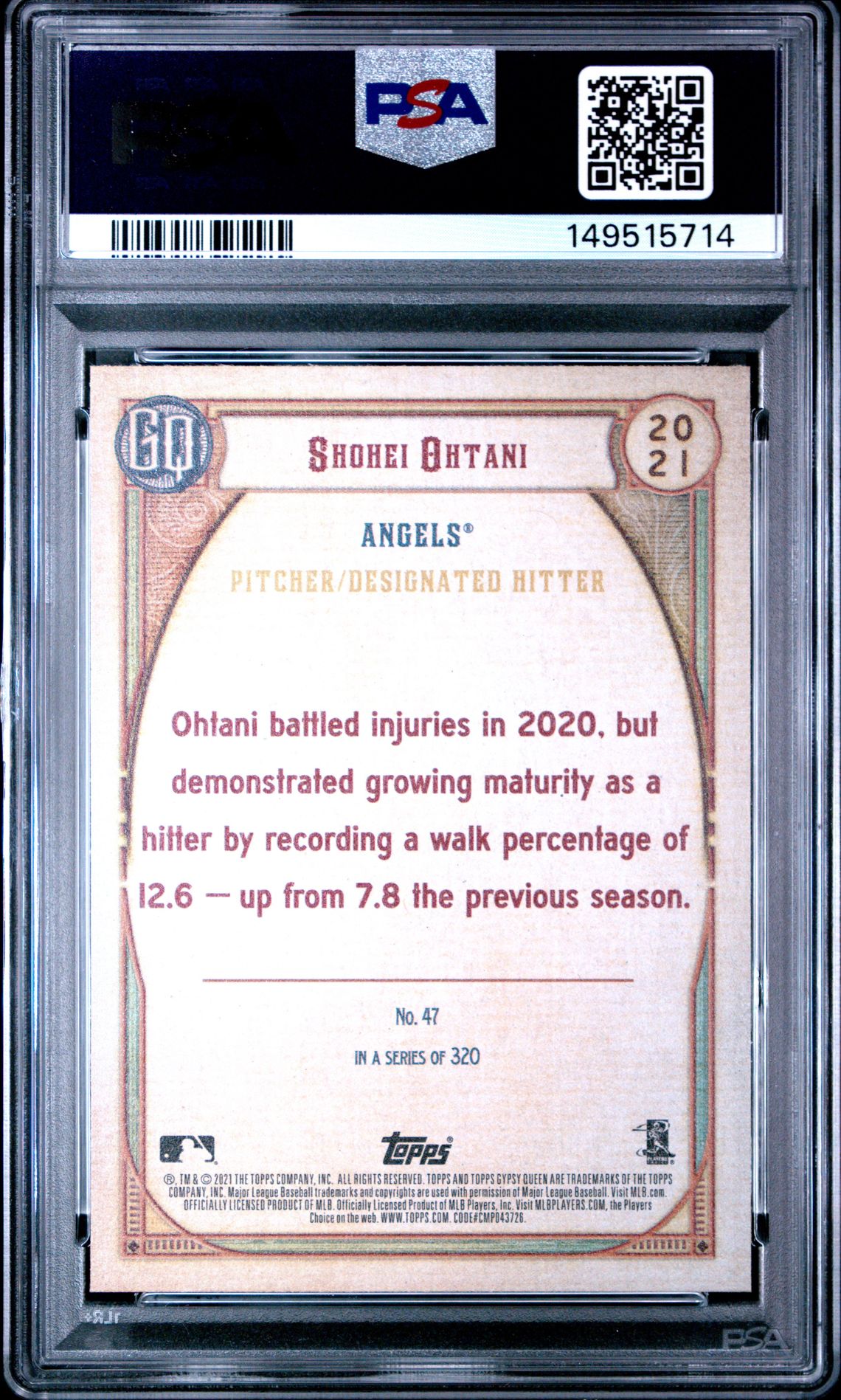 2021 Topps Gypsy Queen Shohei Ohtani #47 Gem Mt 10 back