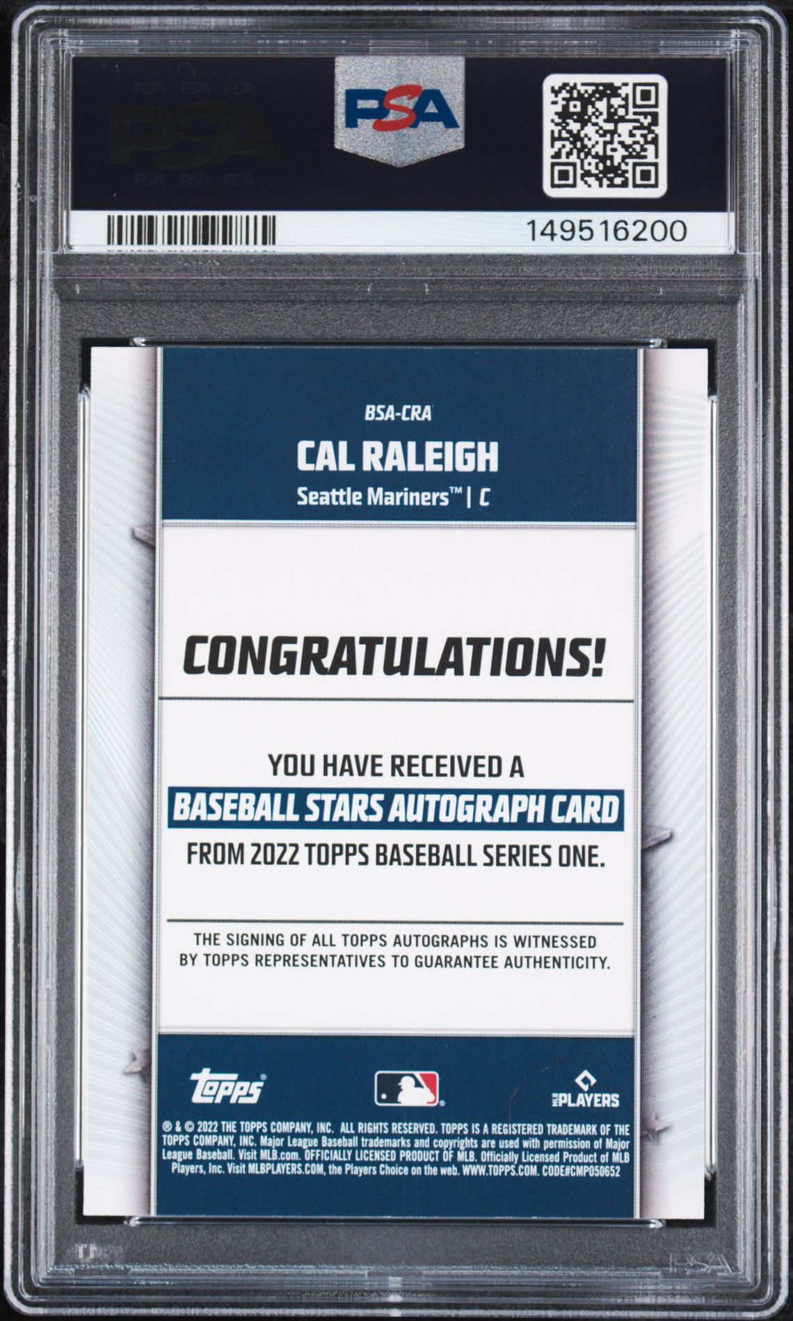 2022 Topps Baseball Stars Autographs Cal Raleigh #Bsacra (Baseball Stars Auto) Mint 9 back