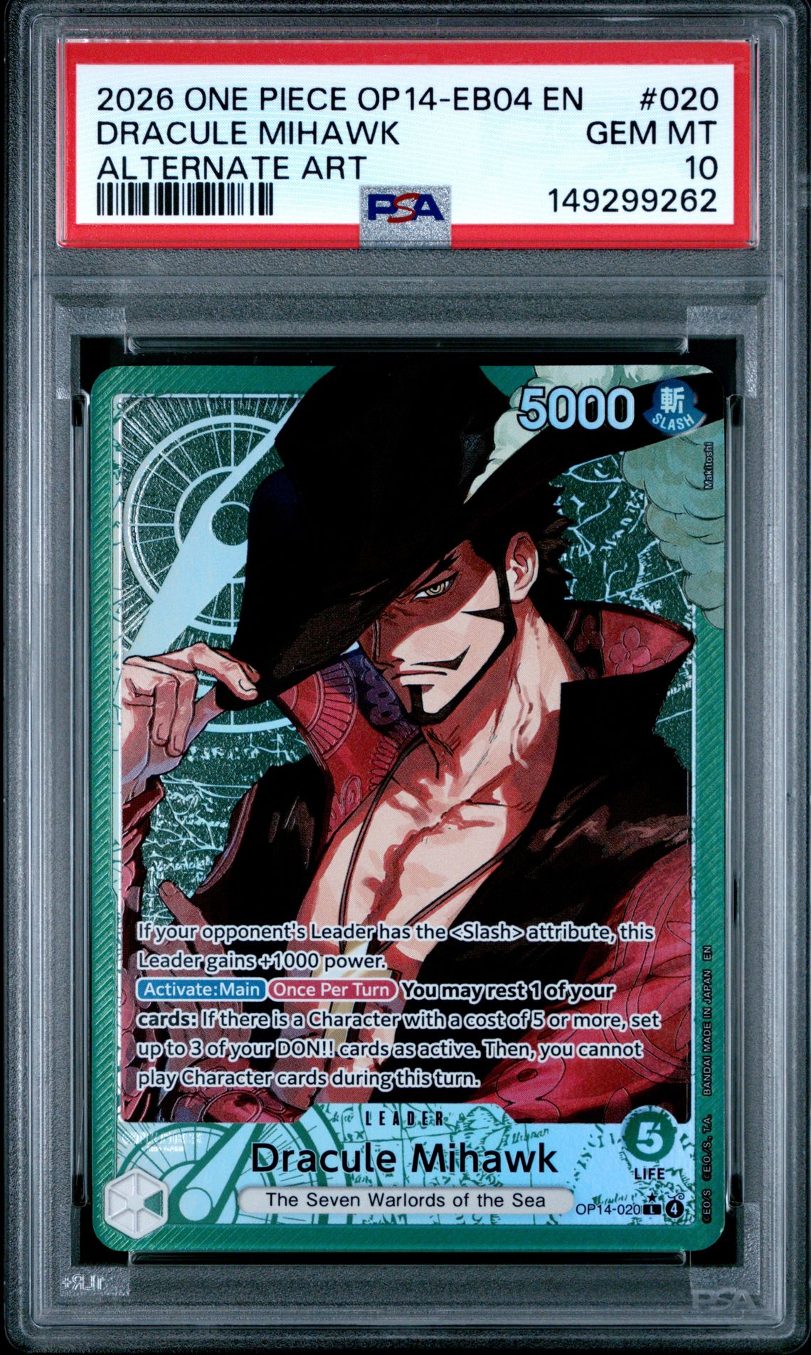 2026 One Piece ONE PIECE OP14-EB04-THE AZURE SEA'S SEVEN ALTERNATE ART #020 Dracule Mihawk front