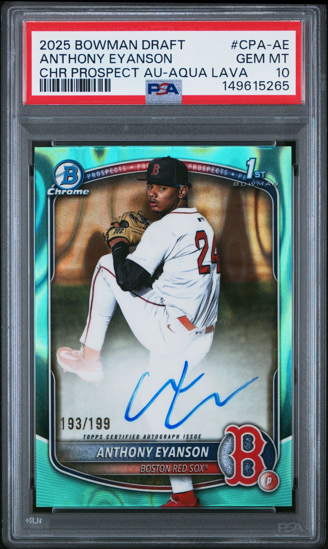 2025 Bowman BOWMAN DRAFT CHROME PROSPECT AUTOGRAPHS CHR PROSPECT AU-AQUA LAVA #CPA-AE Anthony Eyanson front