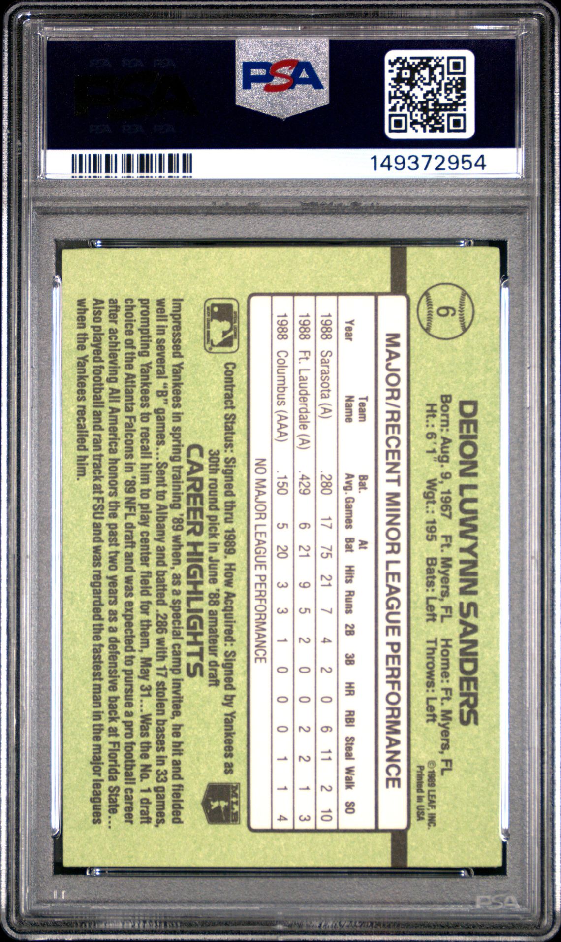 1989 Donruss Rookies Deion Sanders #6 Nm 7 back
