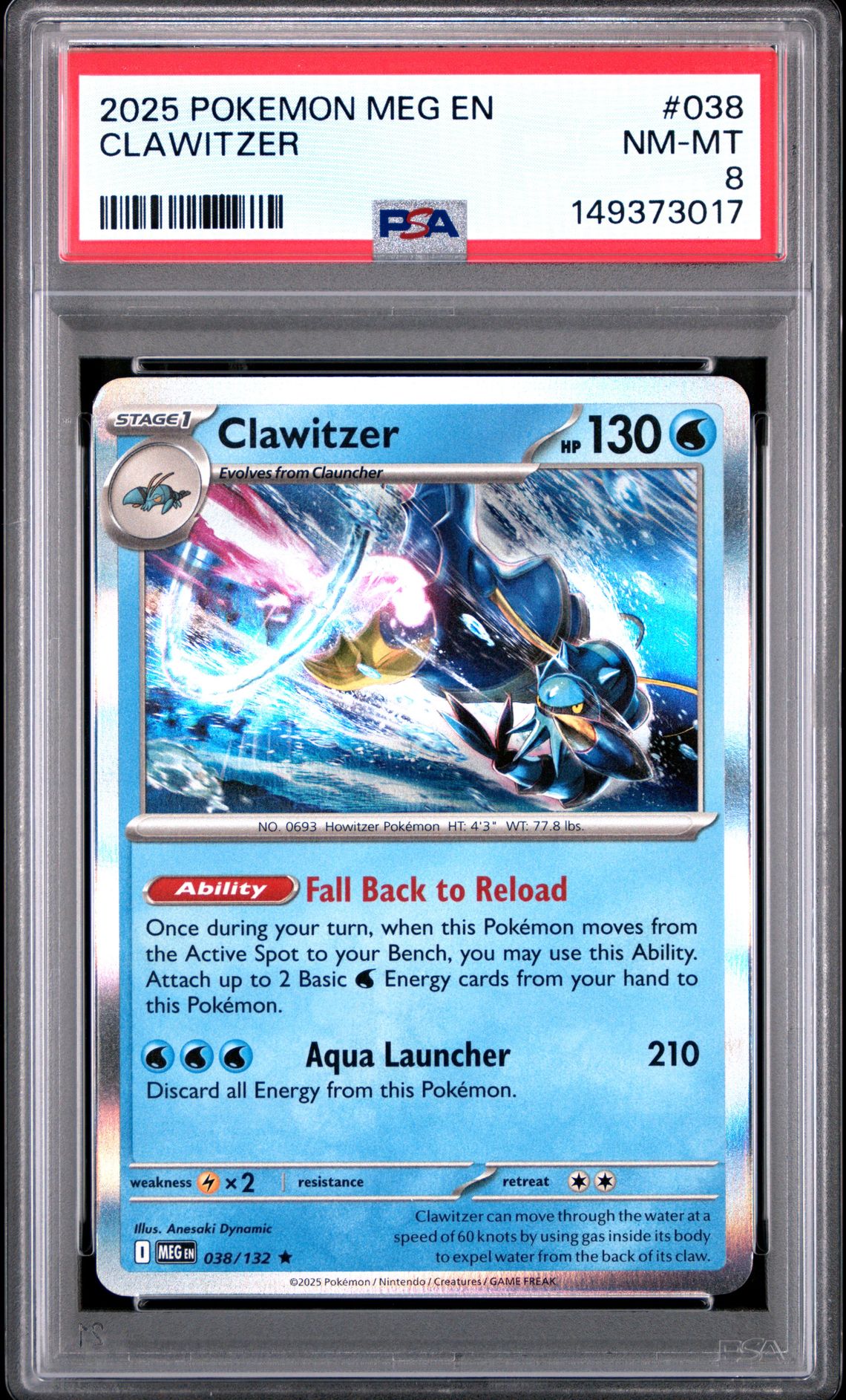 2025 Pokemon Meg En-Mega Evolution Clawitzer #038 Nm-Mt 8 front