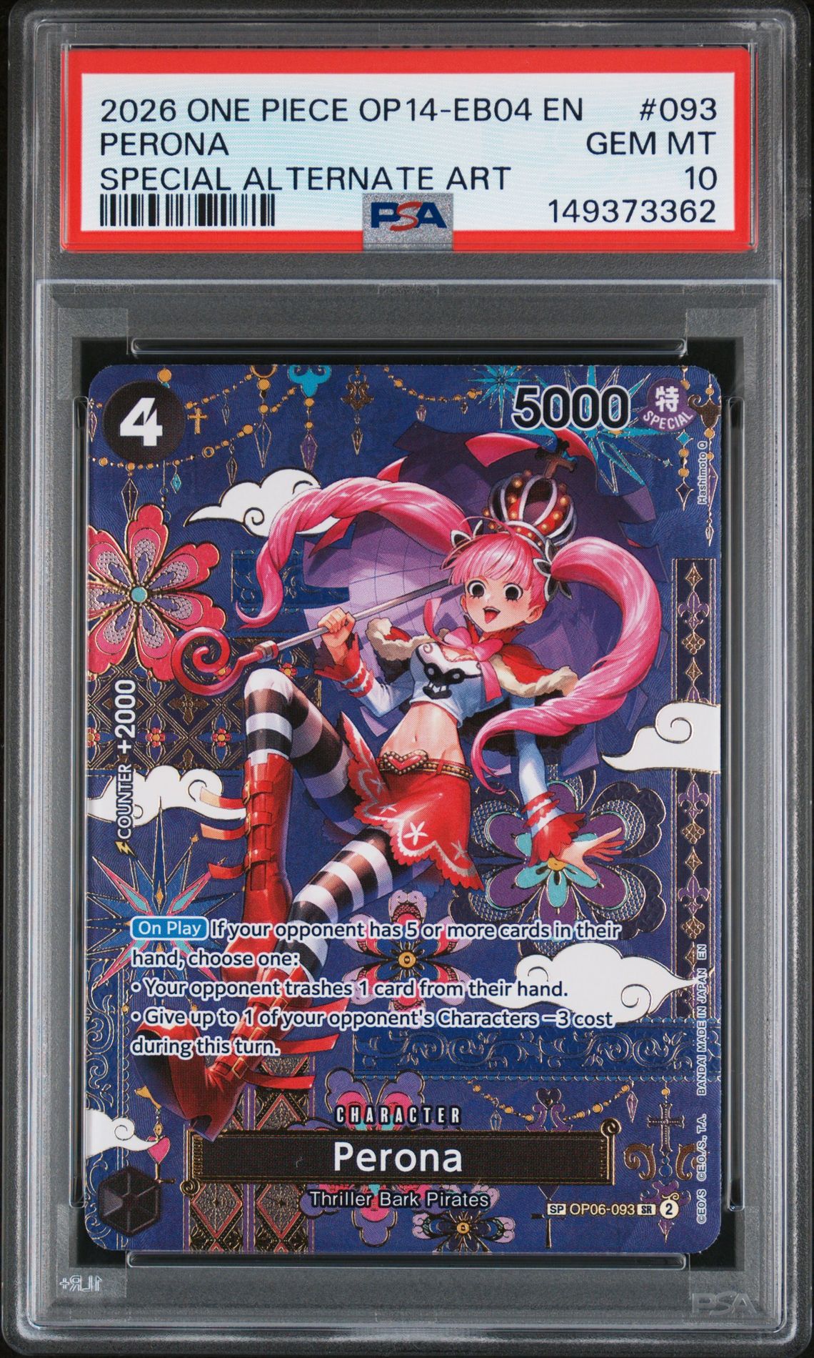 2026 One Piece Op14-Eb04-The Azure Sea's Seven Perona #093 (Special Alternate Art) Gem Mt 10 front