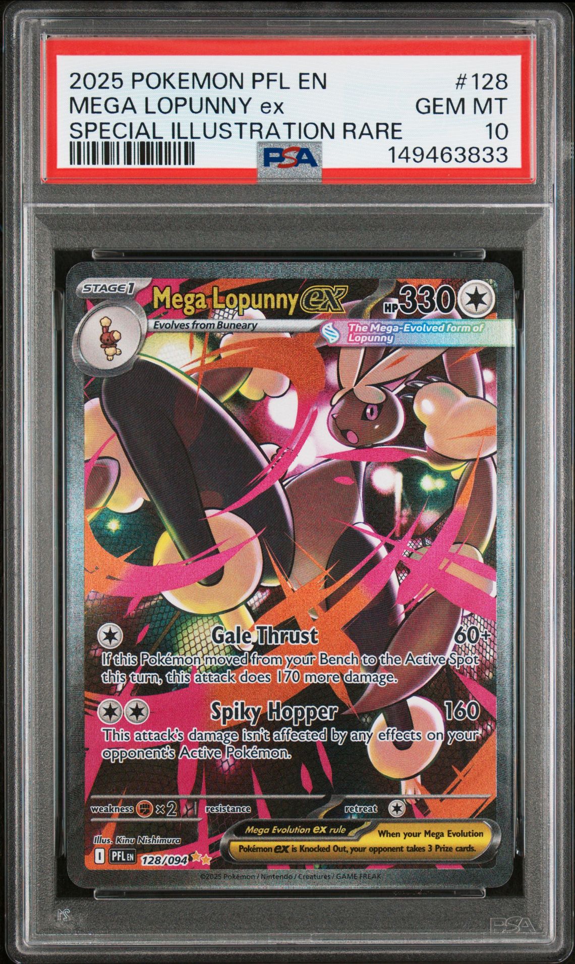 2025 Pokemon Pfl En-Phantasmal Flames Mega Lopunny Ex #128 (Special Illustration Rare) Gem Mt 10 front view - PSA graded GEM MT 10