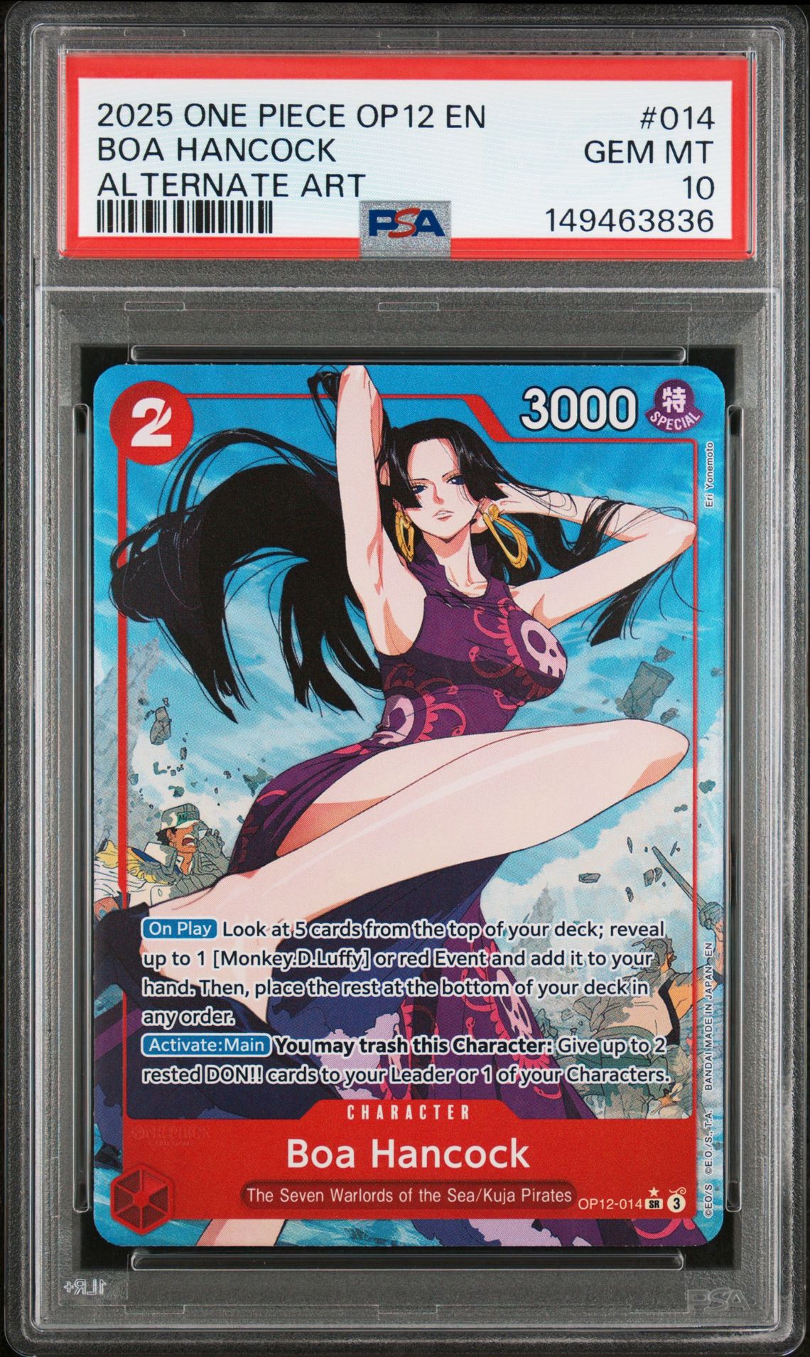2025 ONE PIECE OP12-LEGACY OF THE MASTER BOA HANCOCK ALTERNATE ART 014 GEM MT 10 front