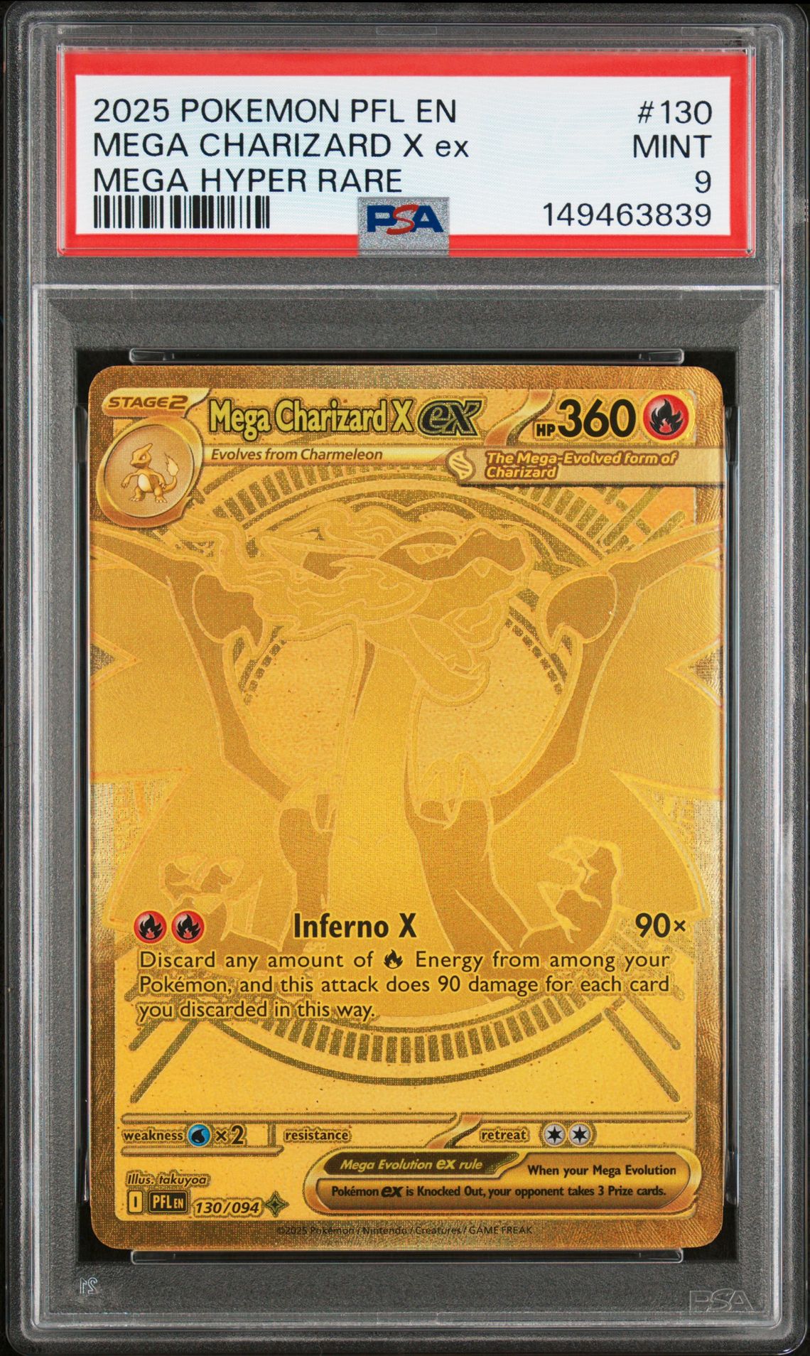 2025 Pokemon Pfl En-Phantasmal Flames Mega Charizard X Ex #130 (Mega Hyper Rare) Mint 9 front