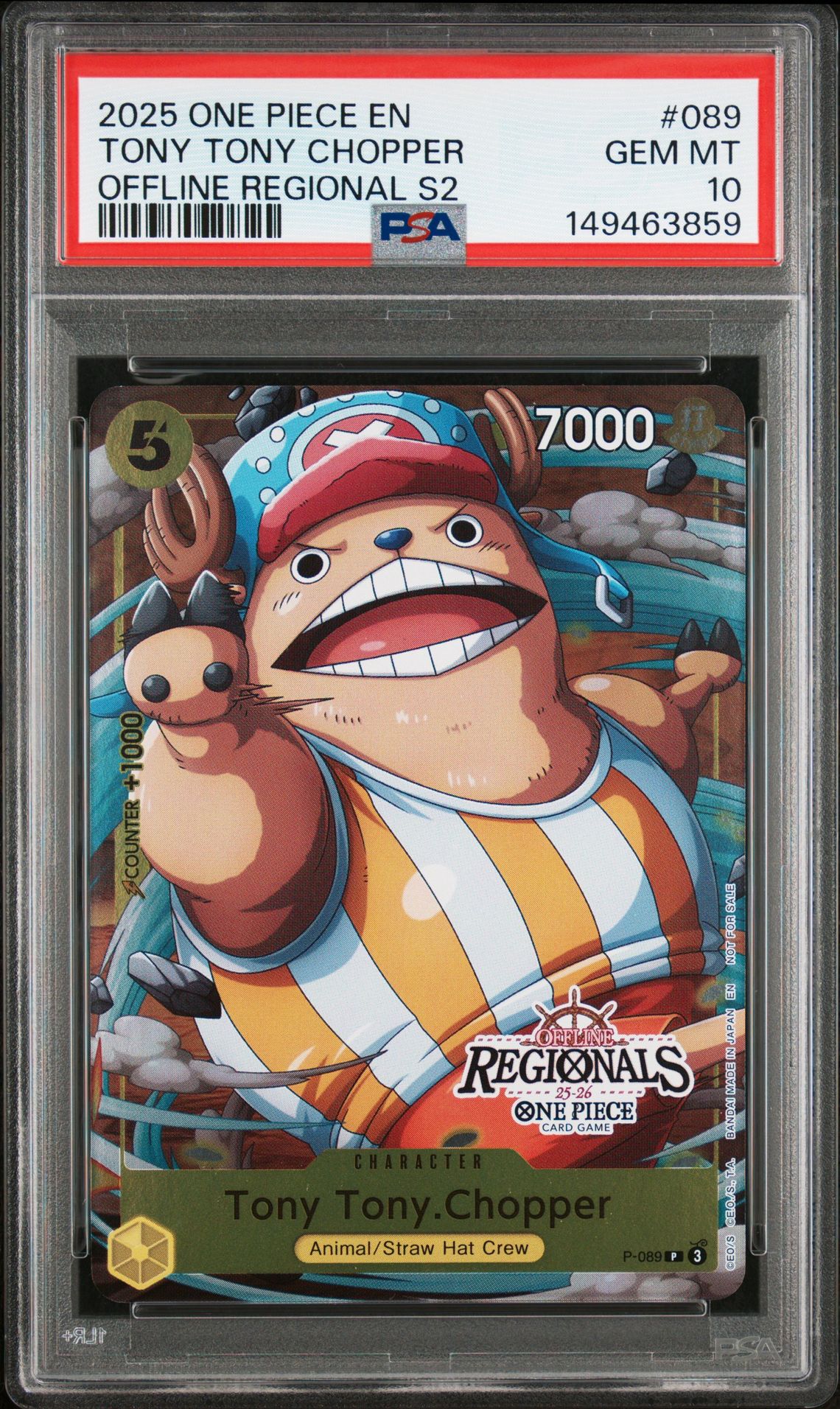 2025 ONE PIECE OFFLINE REGIONALS PACK 2025 SEASON 2 TONY TONY CHOPPER  089 GEM MT 10 front