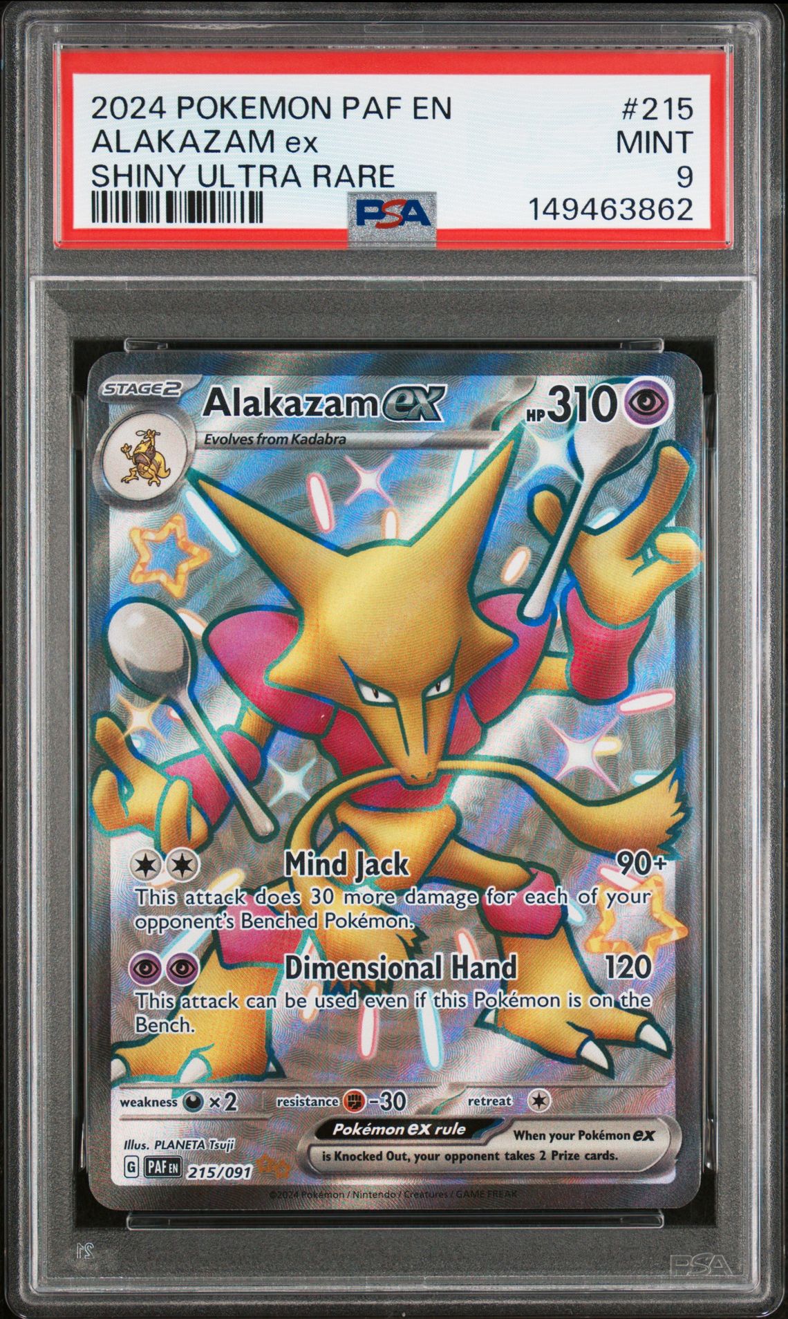 2024 Pokemon Paf En-Paldean Fates Alakazam Ex #215 (Shiny Ultra Rare) Mint 9 front