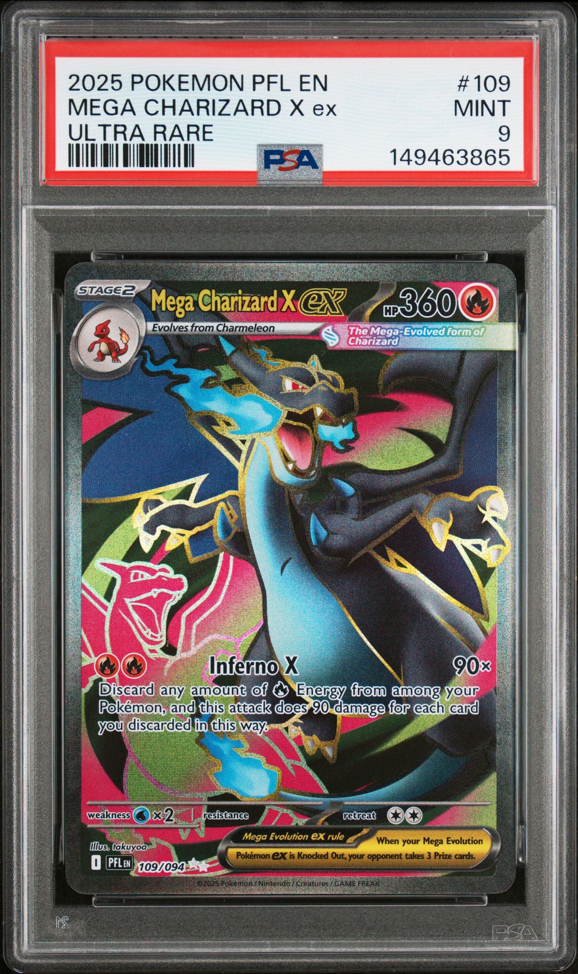 2025 Pokemon Pfl En-Phantasmal Flames Mega Charizard X Ex #109 (Ultra Rare) Mint 9 front