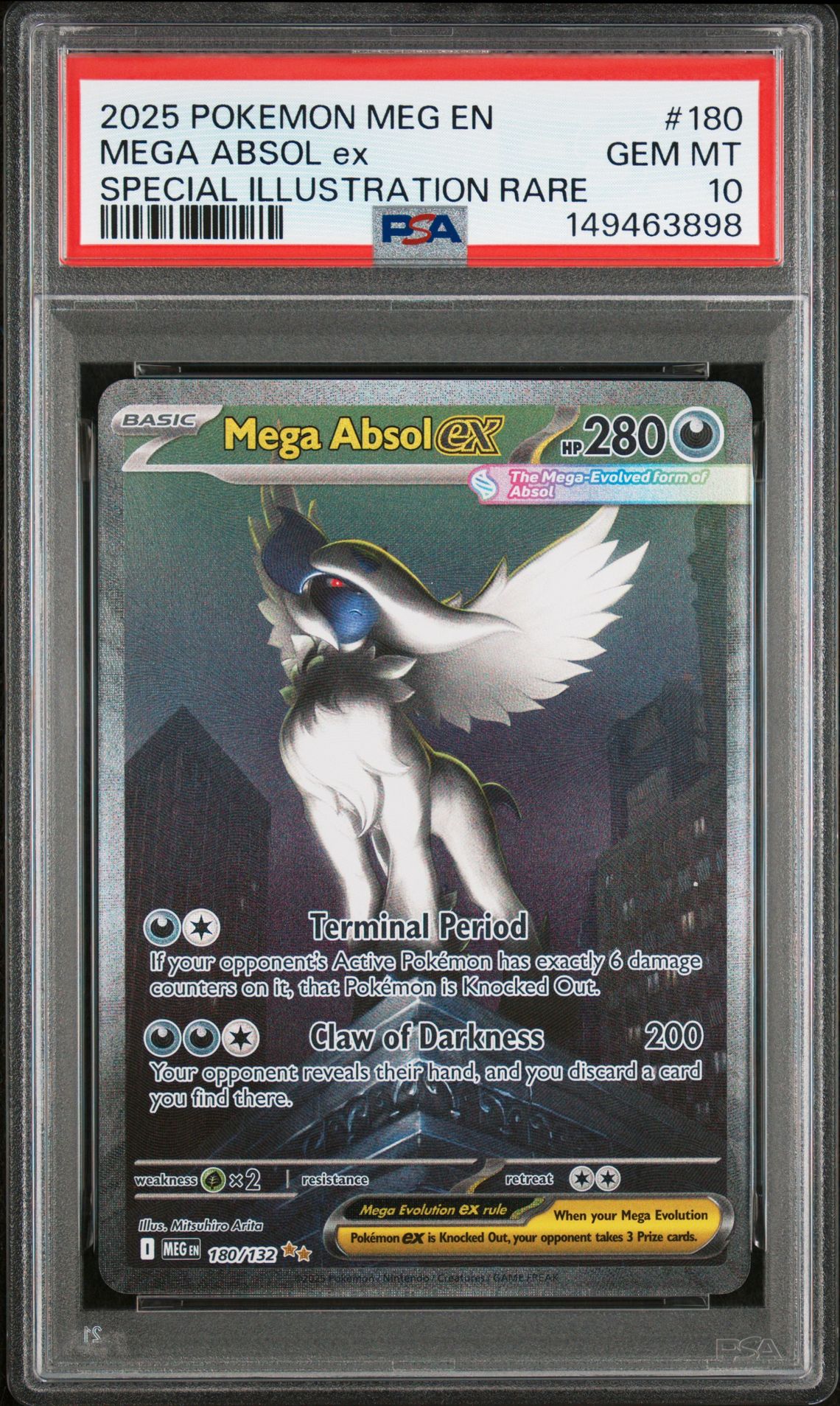 2025 Pokemon Meg En-Mega Evolution Mega Absol Ex #180 (Special Illustration Rare) Gem Mt 10 front