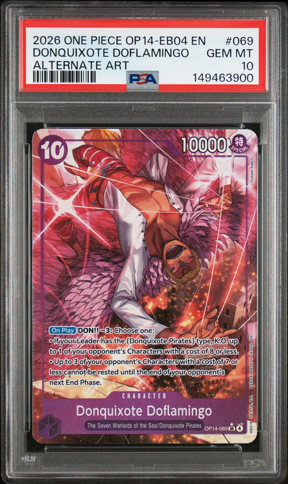 2026 One Piece Op14-Eb04-The Azure Sea's Seven Donquixote Doflamingo #069 (Alternate Art) Gem Mt 10 front
