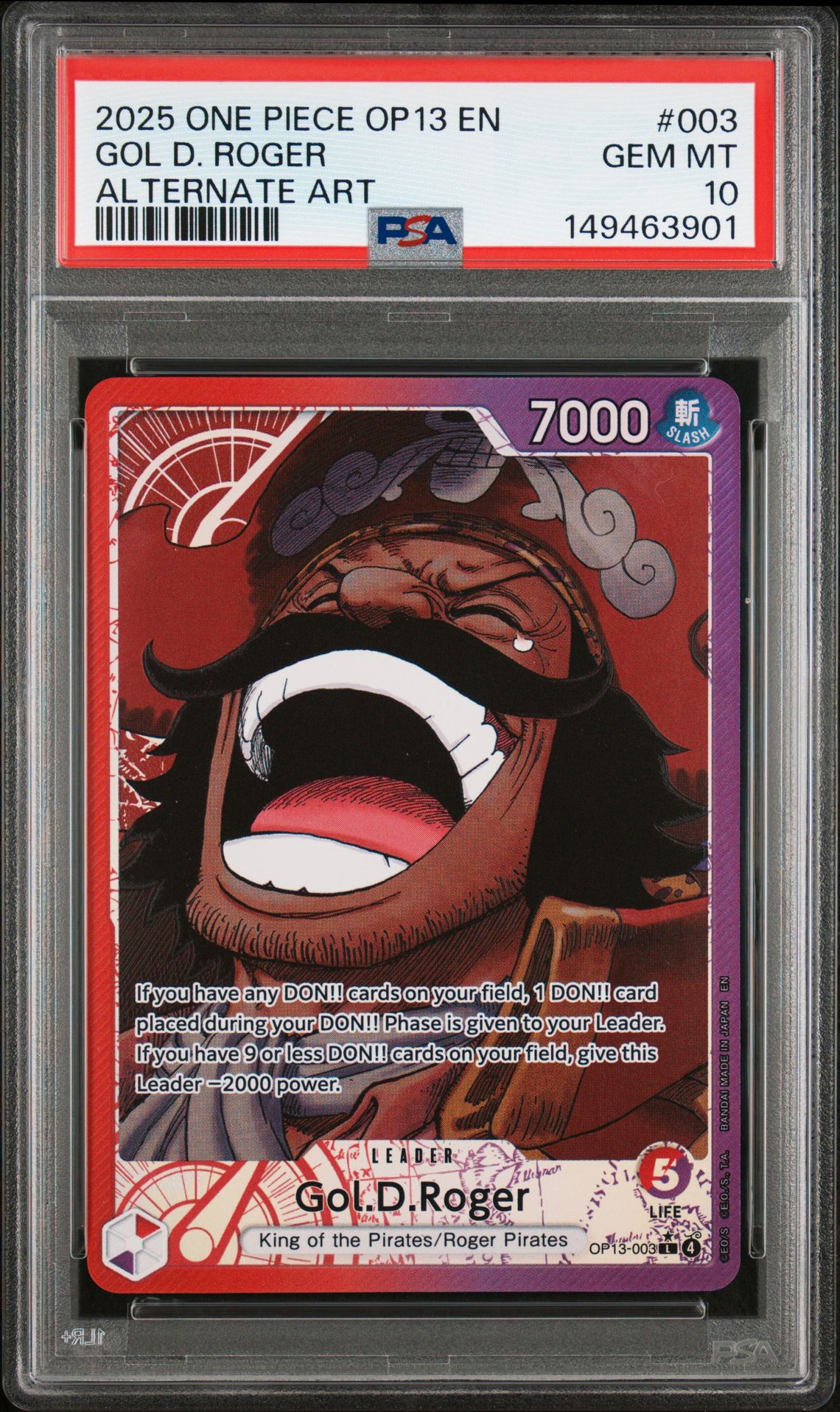 2025 One Piece Op13-Carrying On His Will Gol D. Roger #003 (Alternate Art) Gem Mt 10 front