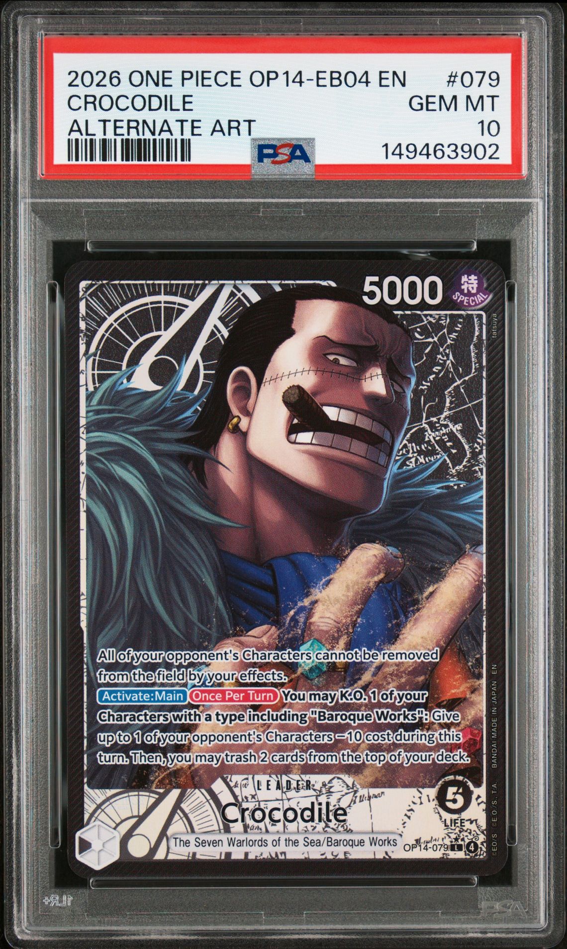 2026 One Piece Op14-Eb04-The Azure Sea's Seven Crocodile #079 (Alternate Art) Gem Mt 10 front