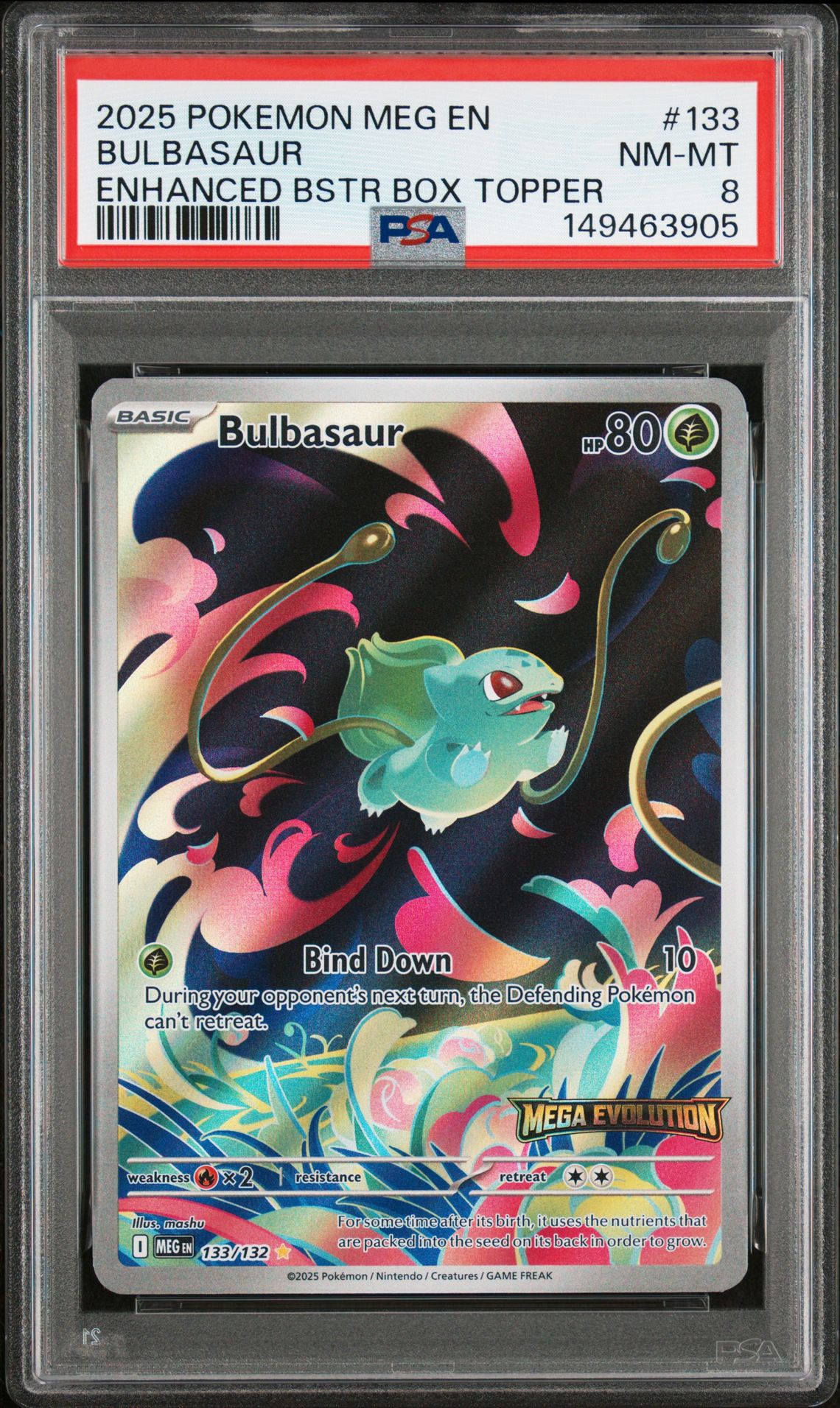 2025 Pokemon Meg En-Mega Evolution Bulbasaur #133 (Enhanced Bstr Box Topper) Nm-Mt 8 front