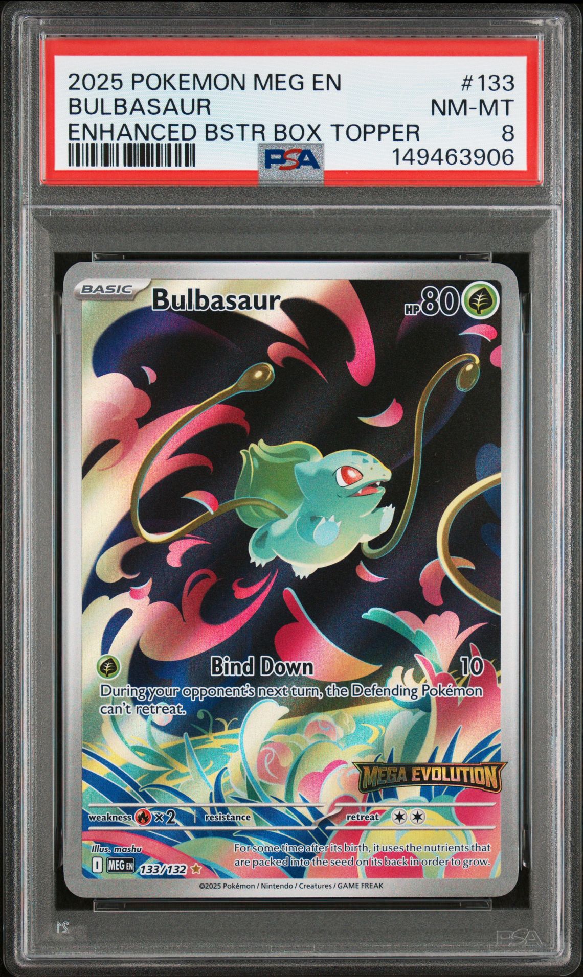 2025 Pokemon Meg En-Mega Evolution Bulbasaur #133 (Enhanced Bstr Box Topper) Nm-Mt 8 front