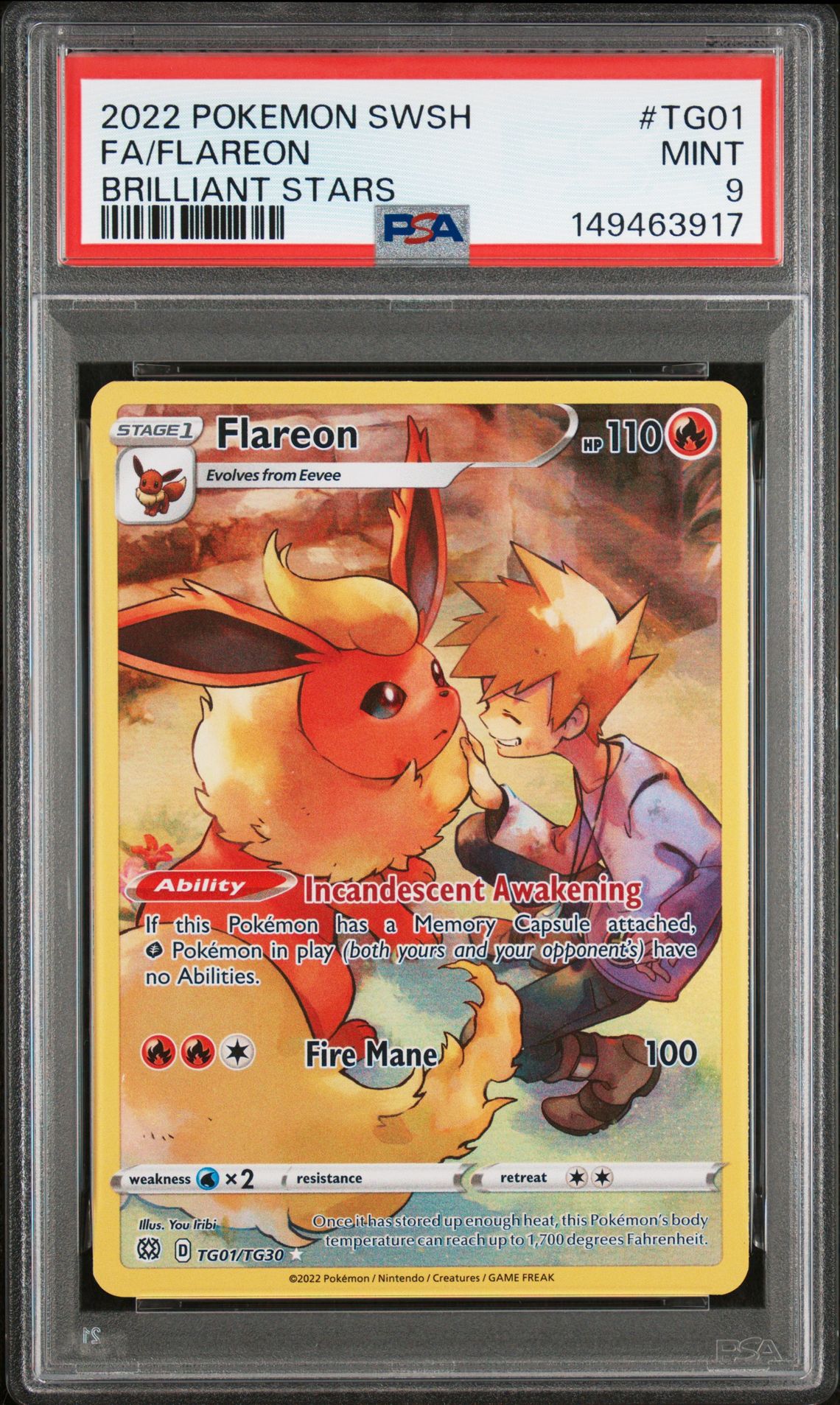 2022 Pokemon Sword & Shield Brilliant Stars Fa/Flareon #Tg01 (Brilliant Stars) Mint 9 front