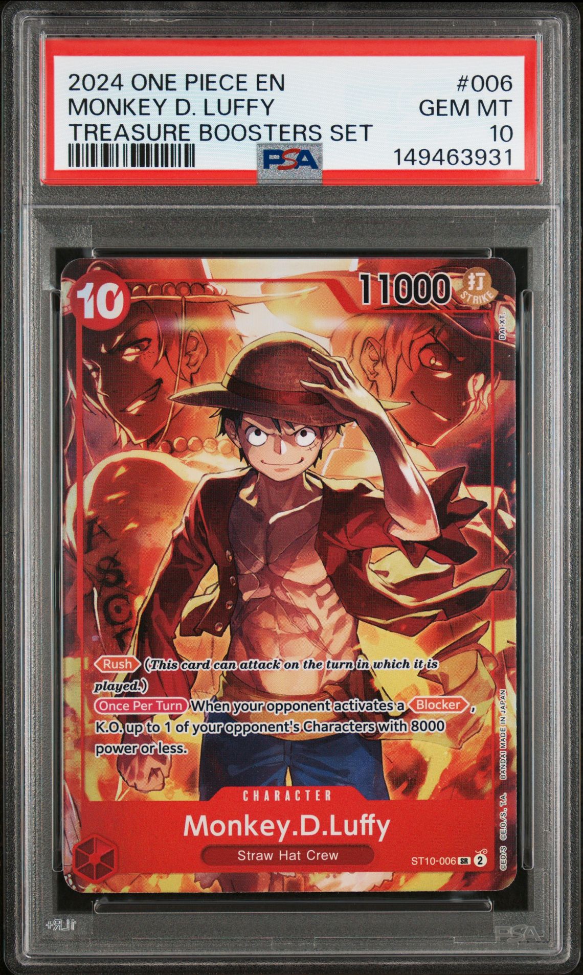 2024 One Piece Promos Monkey D. Luffy #006 (Treasure Boosters Set) Gem Mt 10 front view - PSA graded GEM MT 10