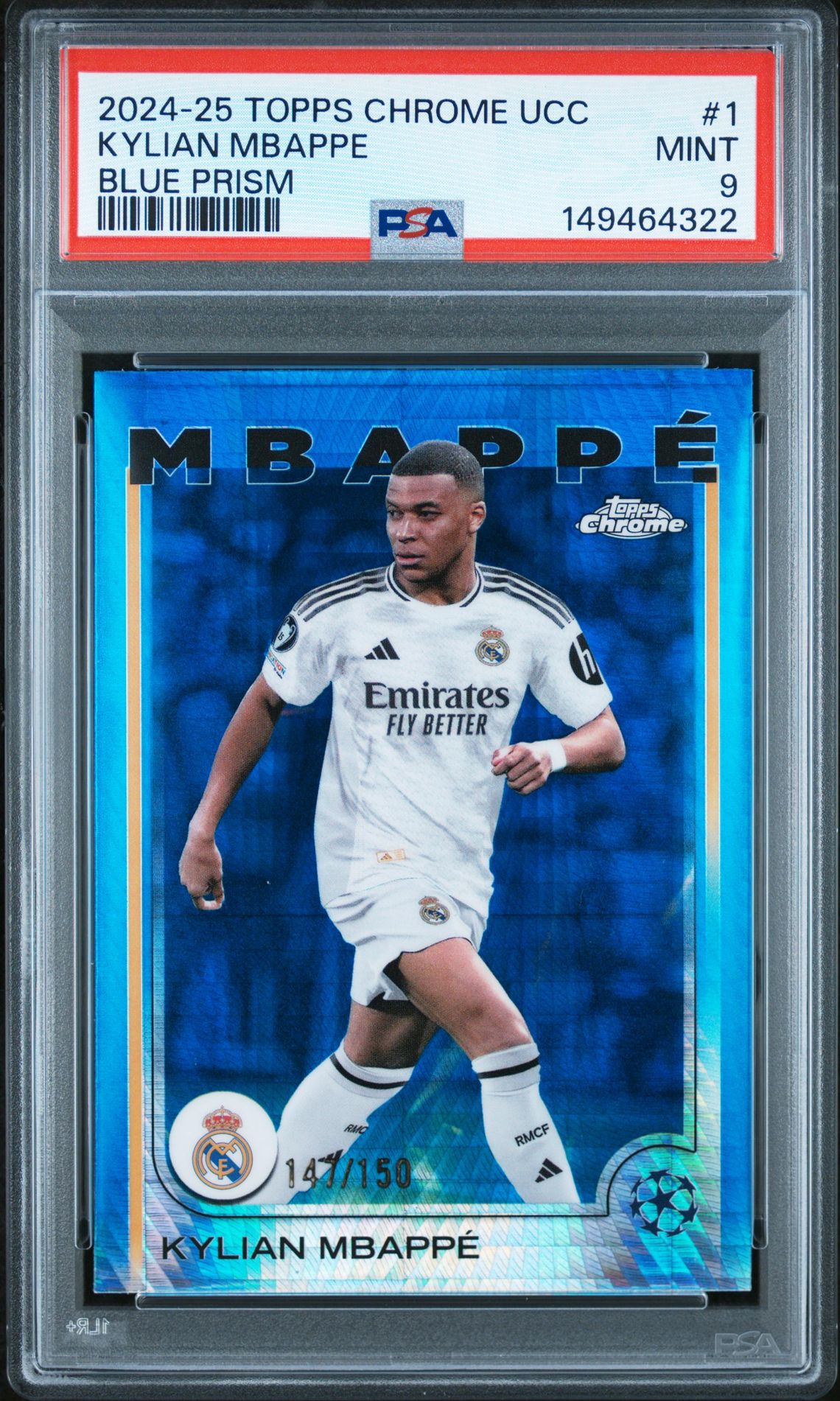 2024-25 Topps Chrome Uefa Club Competitions Kylian Mbappe #1 (Blue Prism) Mint 9 front