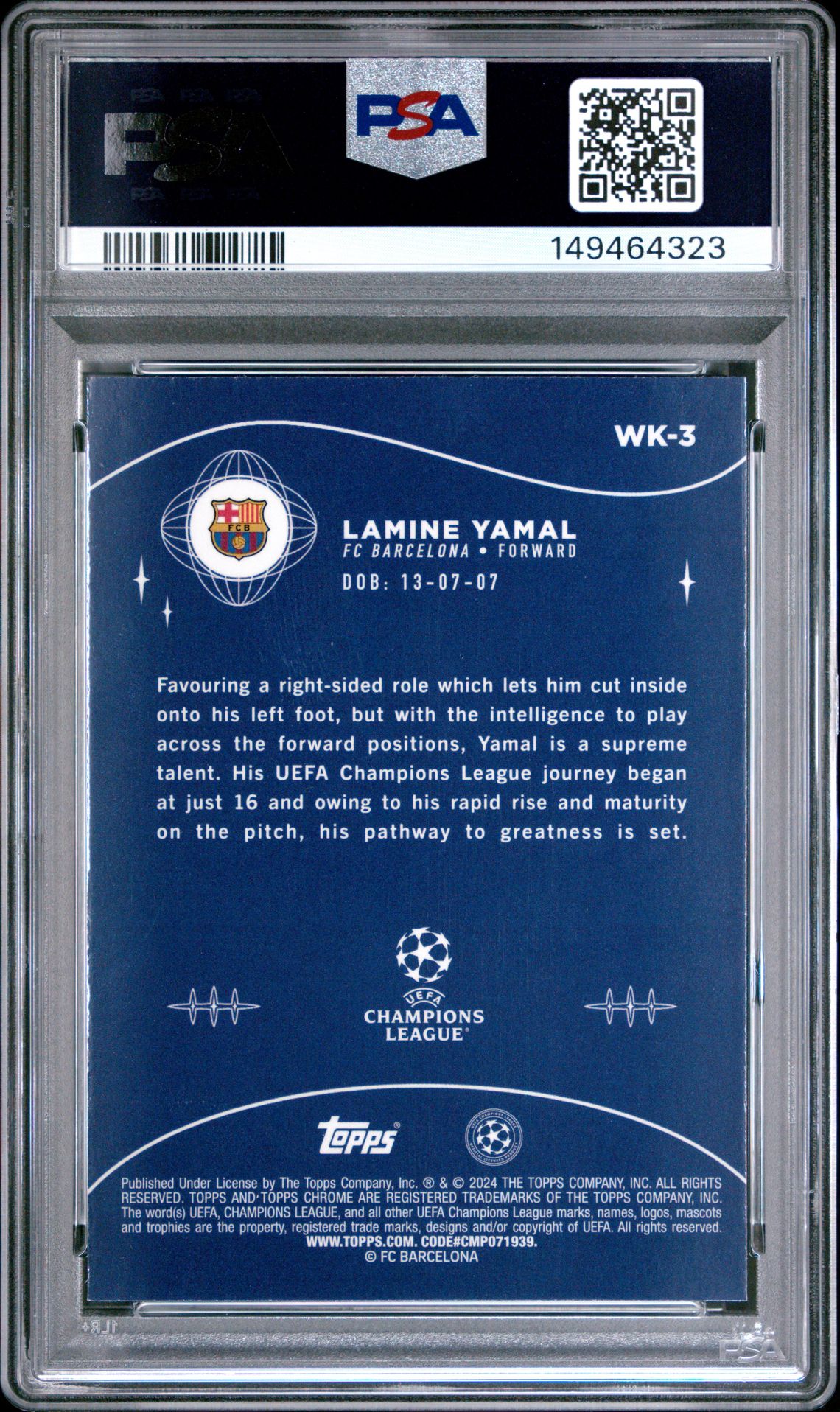 2023-24 Topps Chrome Uefa Club Competitions Wonderkids Lamine Yamal #Wk3 Mint 9 back