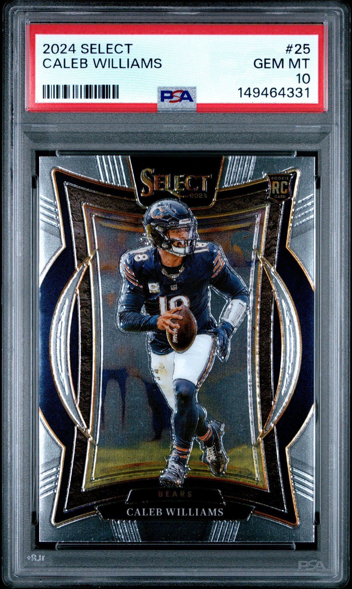 2024 Panini Select Caleb Williams #25 Gem Mt 10 front view - PSA graded GEM MT 10