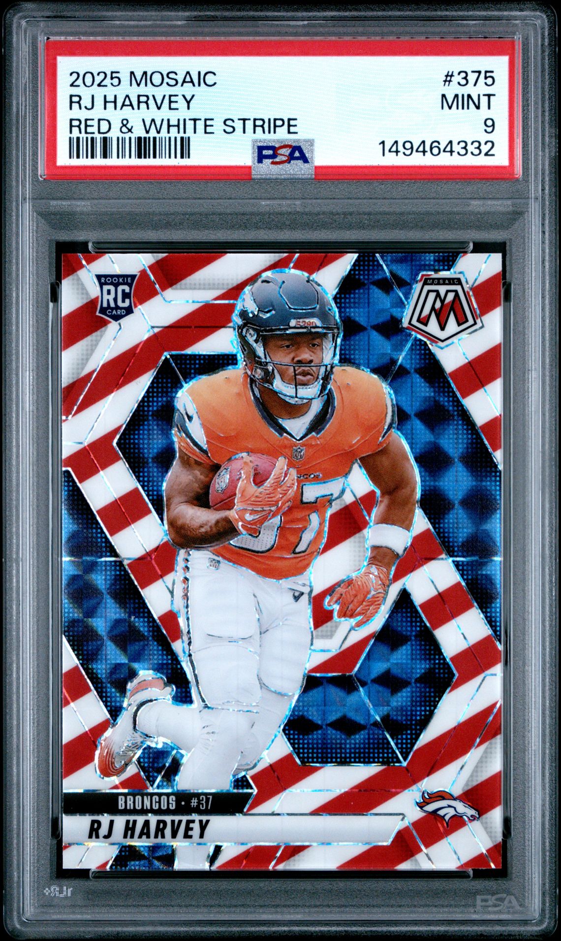 2025 Panini Mosaic Rj Harvey #375 (Red & White Stripe) Mint 9 front