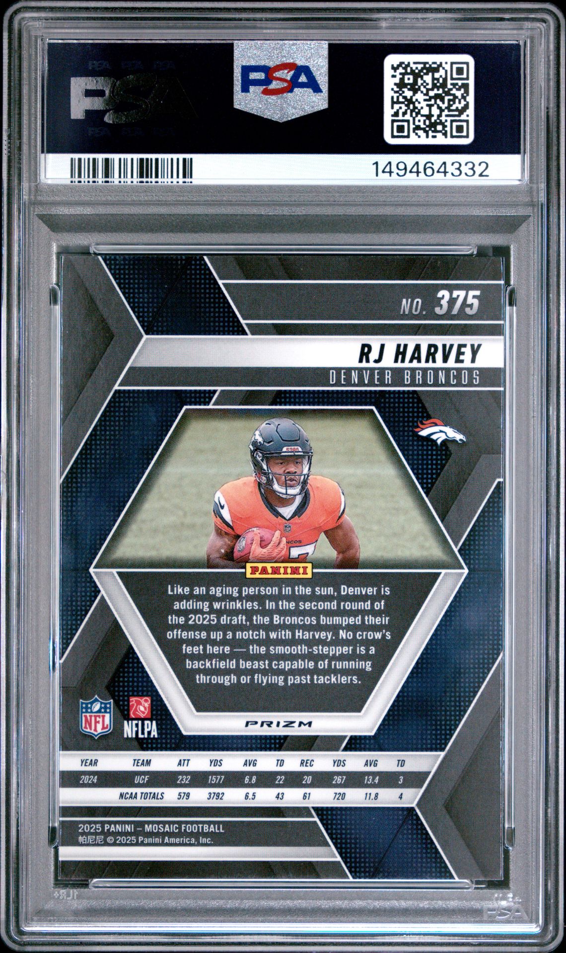 2025 Panini Mosaic Rj Harvey #375 (Red & White Stripe) Mint 9 back