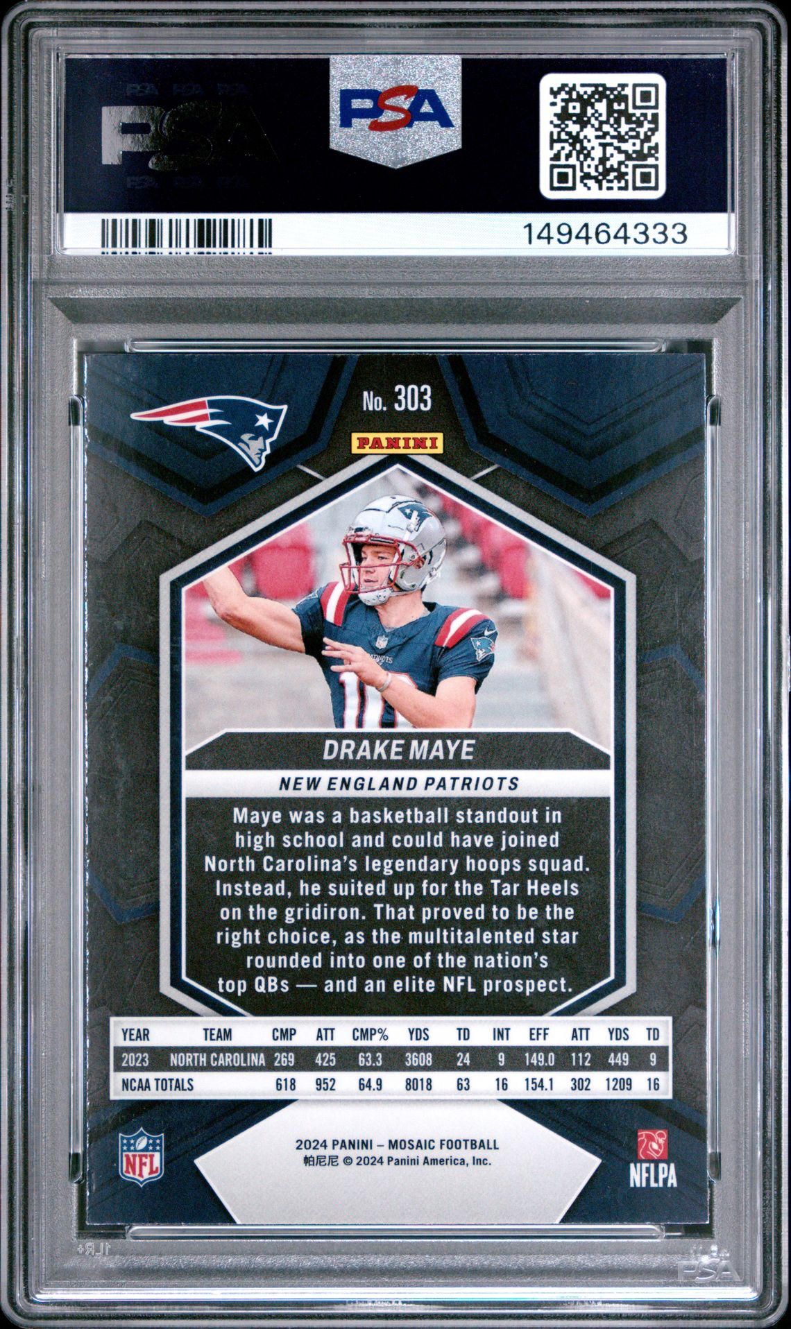 2024 Panini Mosaic Drake Maye #303 Mint 9 back