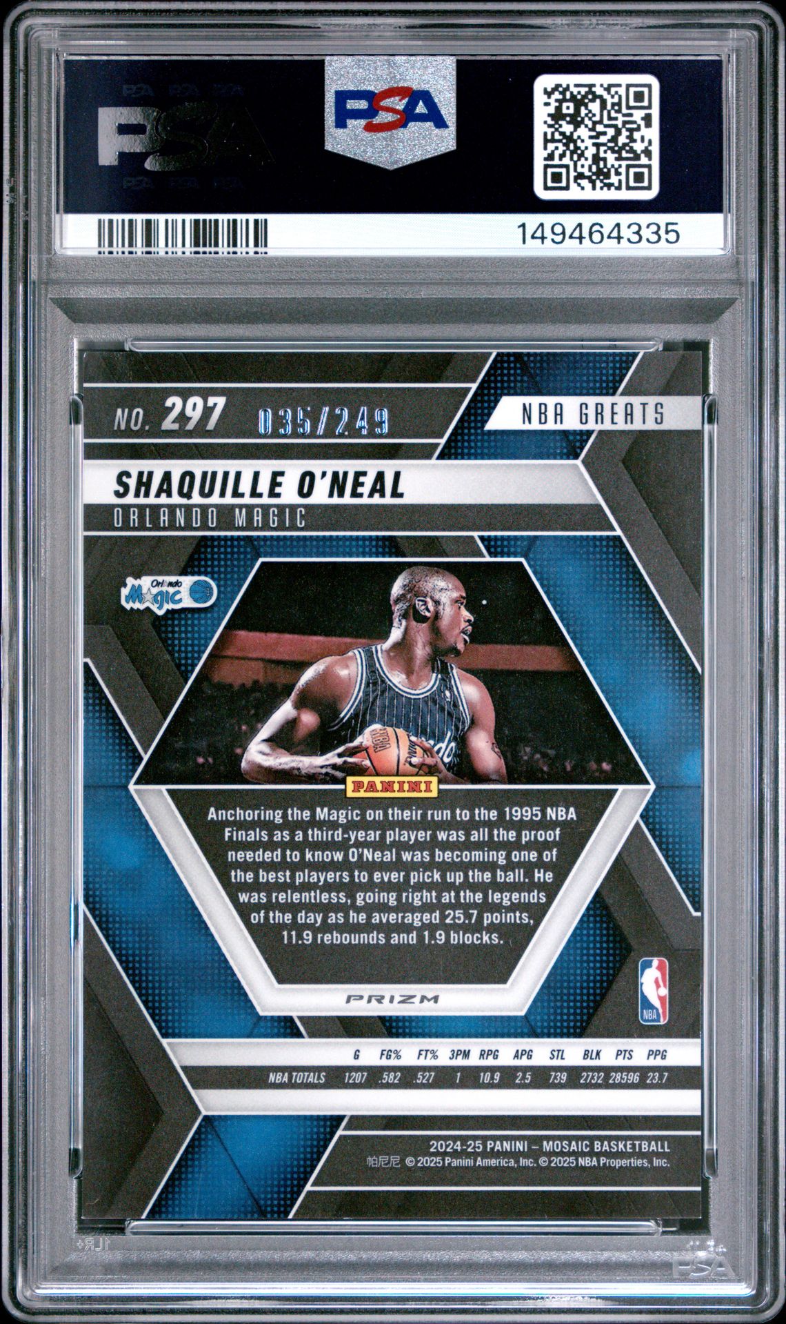 2024 Panini Mosaic Shaquille O'neal #297 (Purple Fluorescent) Mint 9 back