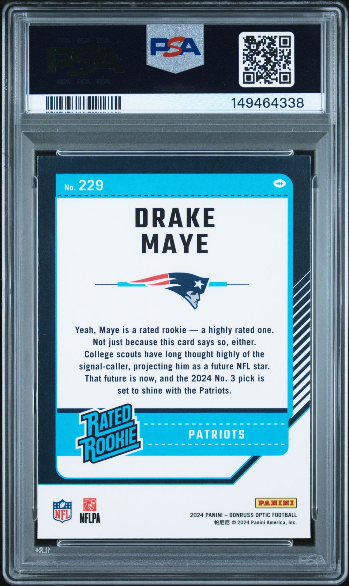 2024 Panini Donruss Optic Drake Maye #229 Mint 9 back