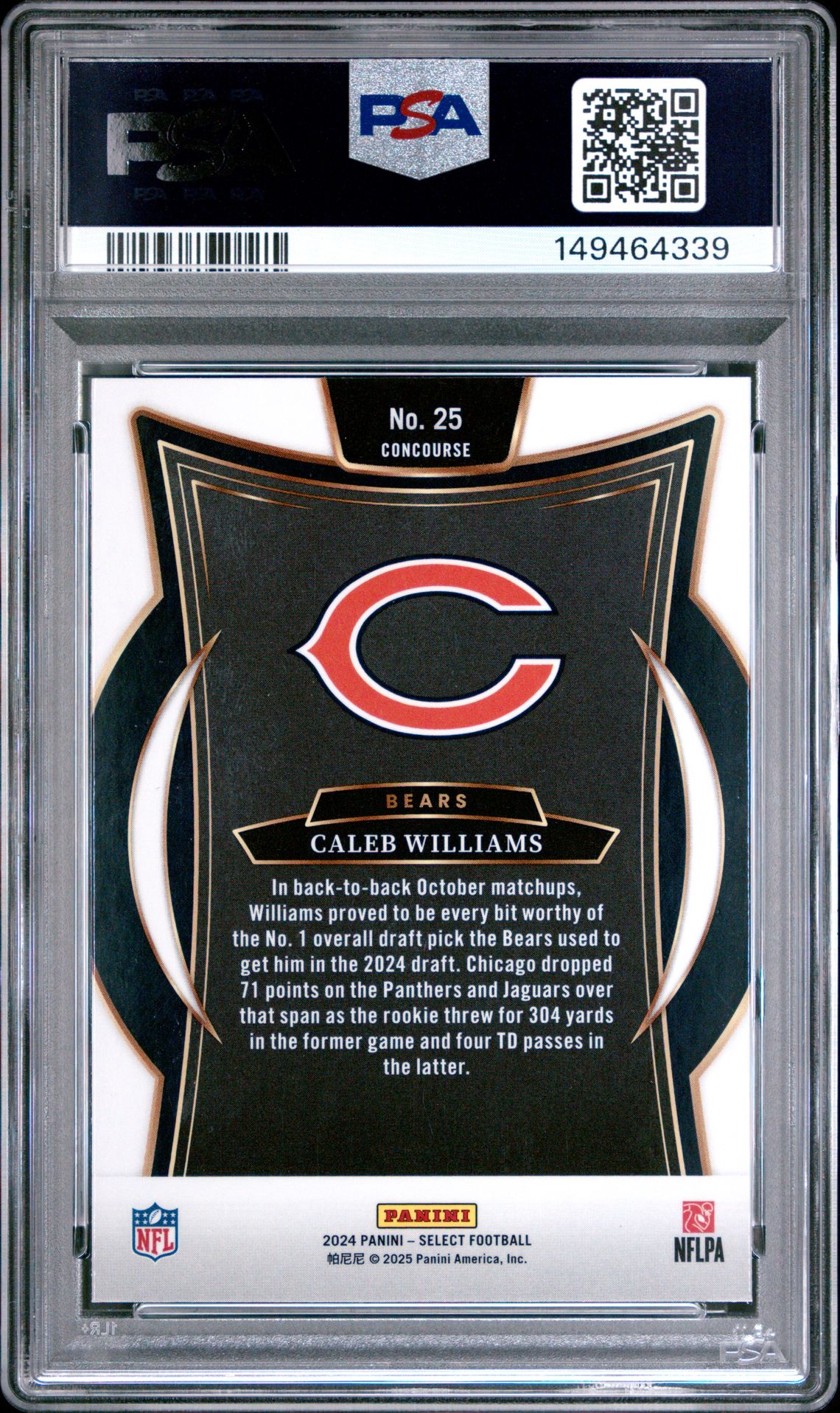 2024 Panini Select Caleb Williams #25 Mint 9 back