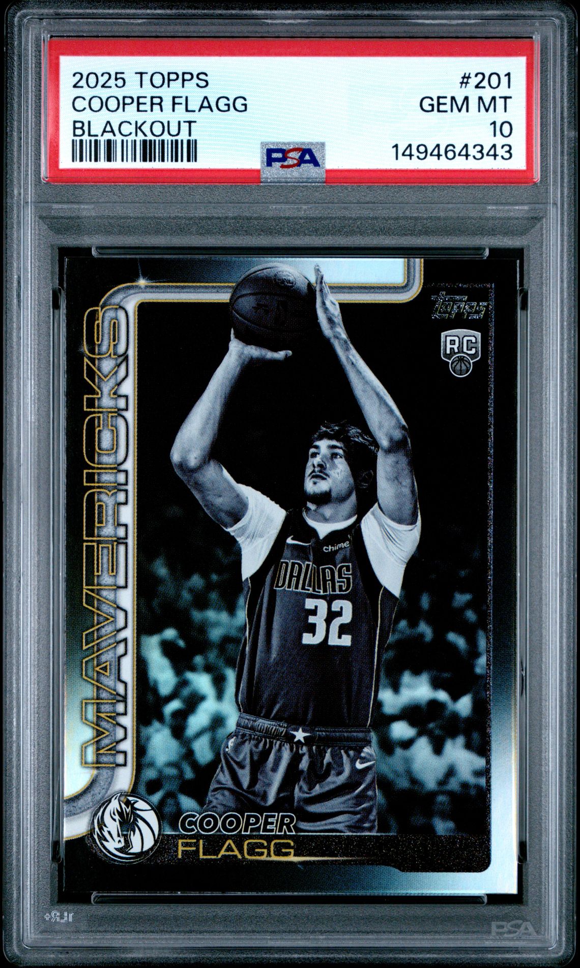 2025 Topps Cooper Flagg #201 (Blackout) Gem Mt 10 front view - PSA graded GEM MT 10